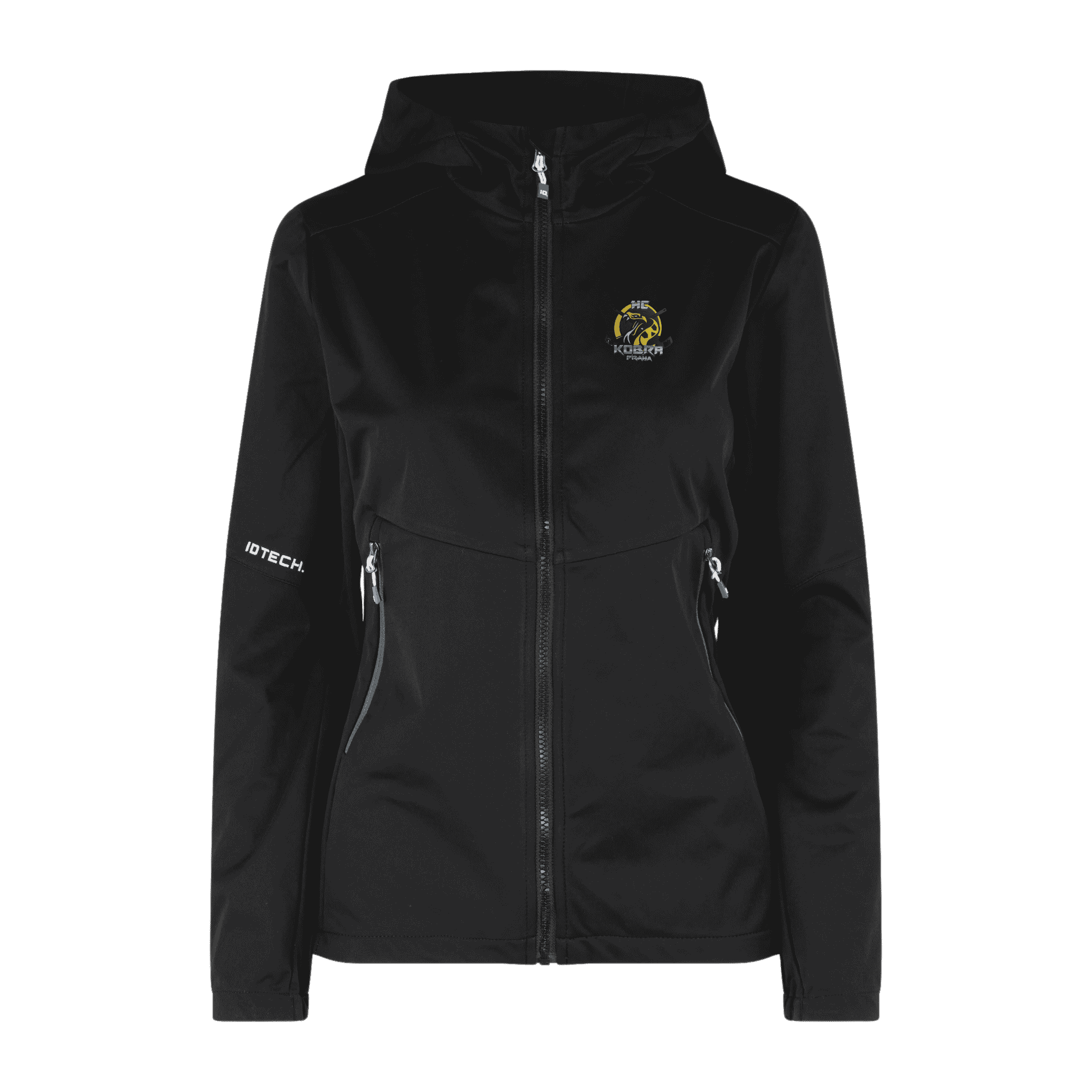 Musta Soft Shell Jacket naisille – takki omalla logolla, Colorstop transfer logo rinnassa