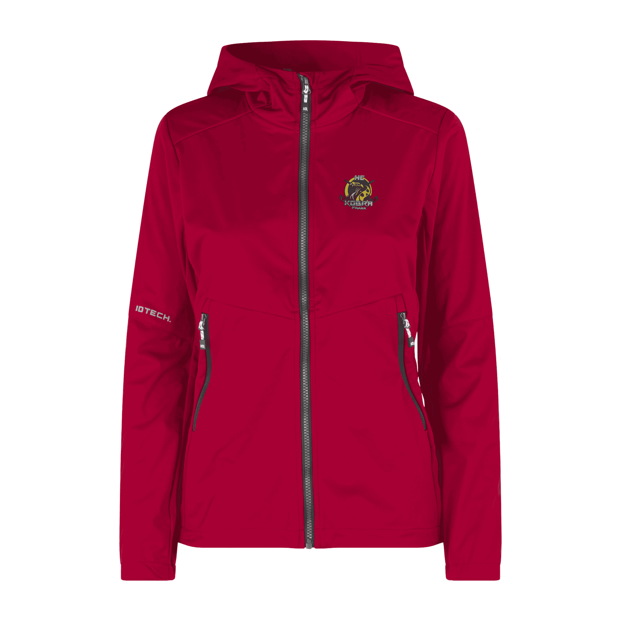 Punainen Soft Shell Jacket naisille – takki omalla logolla, Colorstop transfer logo rinnassa