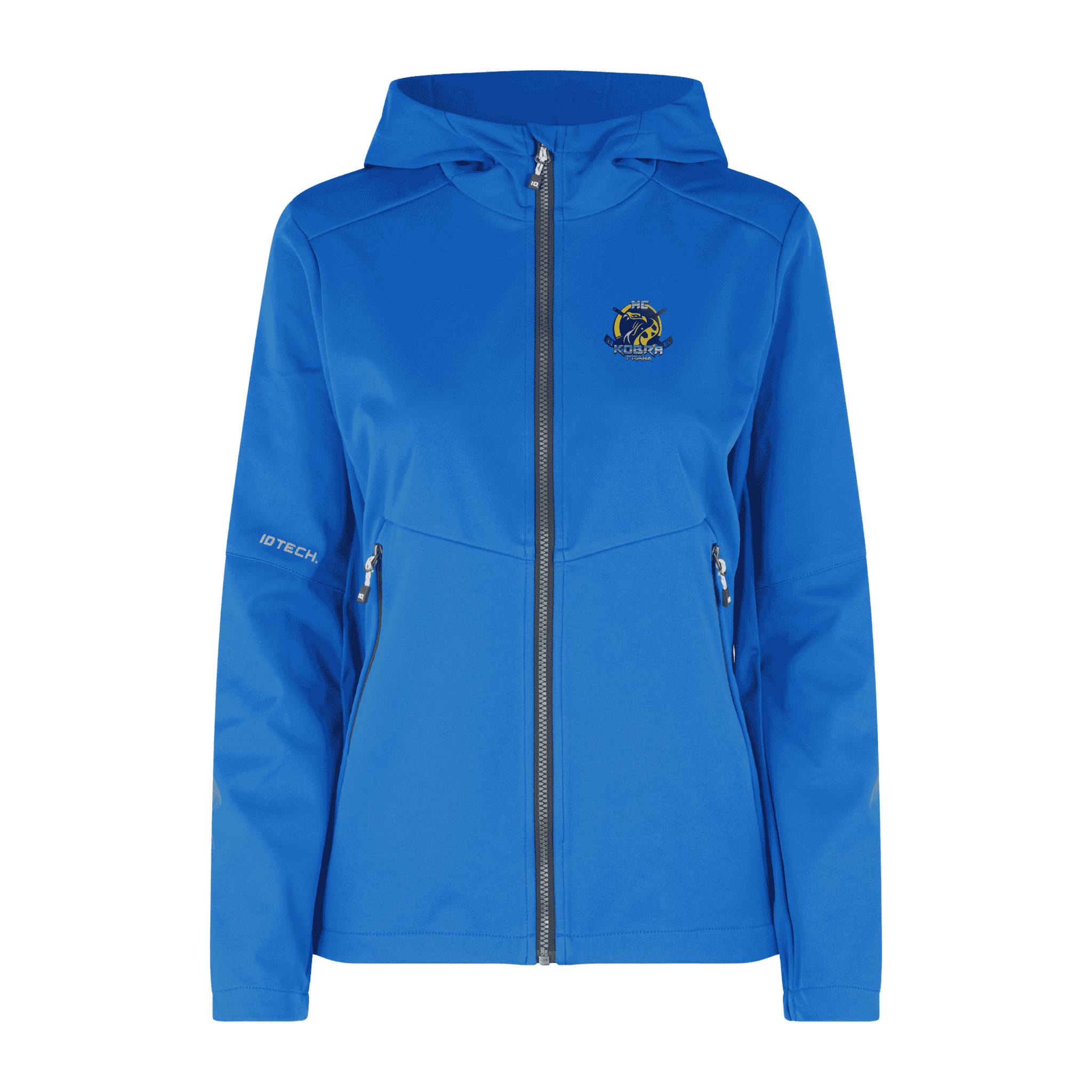 Sininen Soft Shell Jacket naisille – takki omalla logolla, Colorstop transfer logo rinnassa