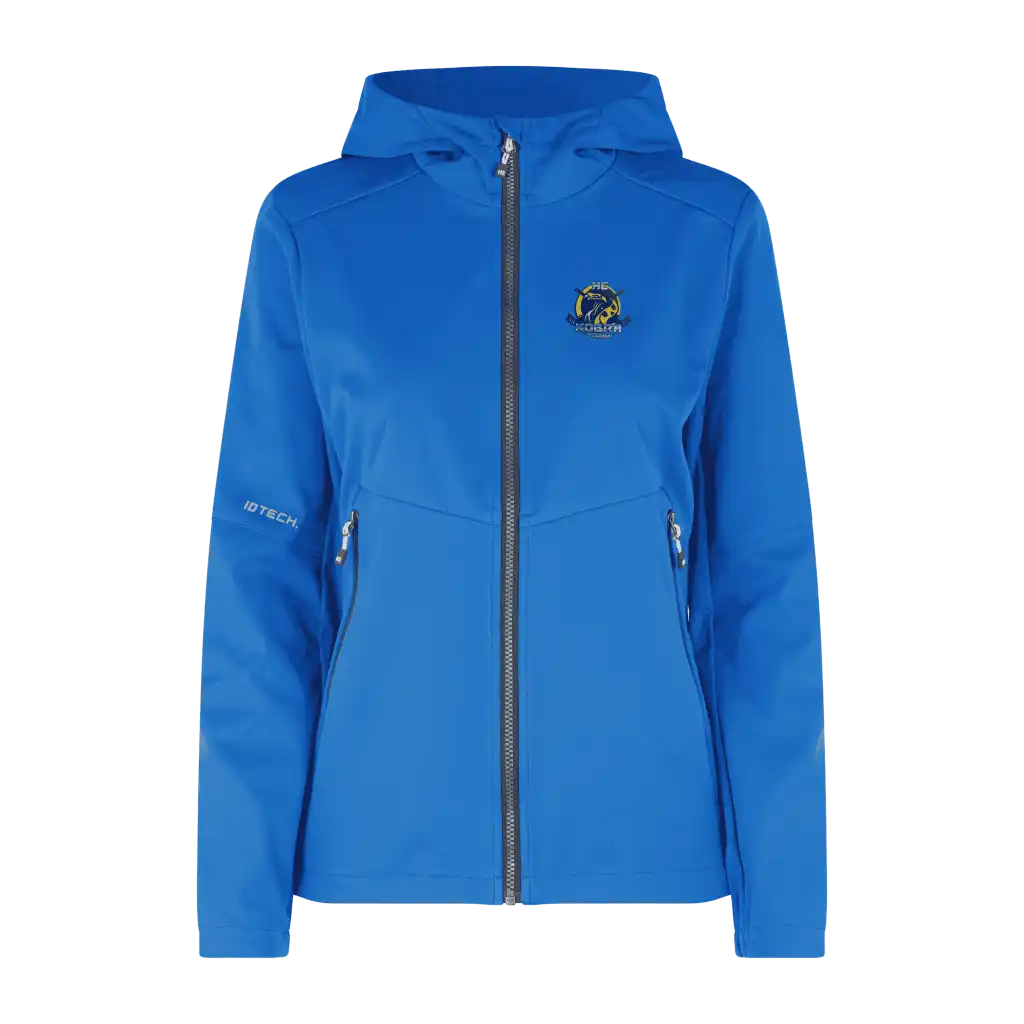 Sininen Soft Shell Jacket naisille – takki omalla logolla, Colorstop transfer logo rinnassa