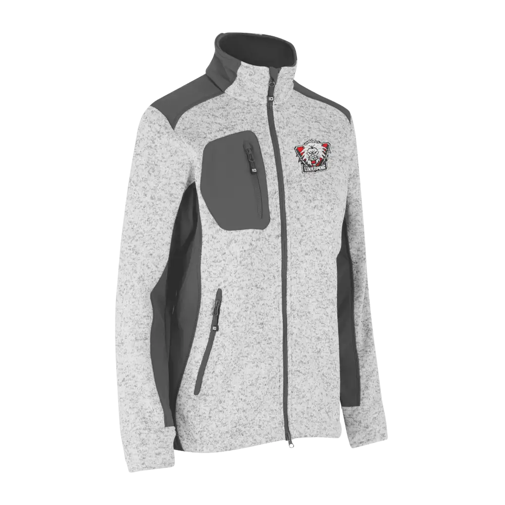 ID® Cardigan Knit Fleece 0850 Grey Melange – miesten neulottu fleecetakki omalla logolla