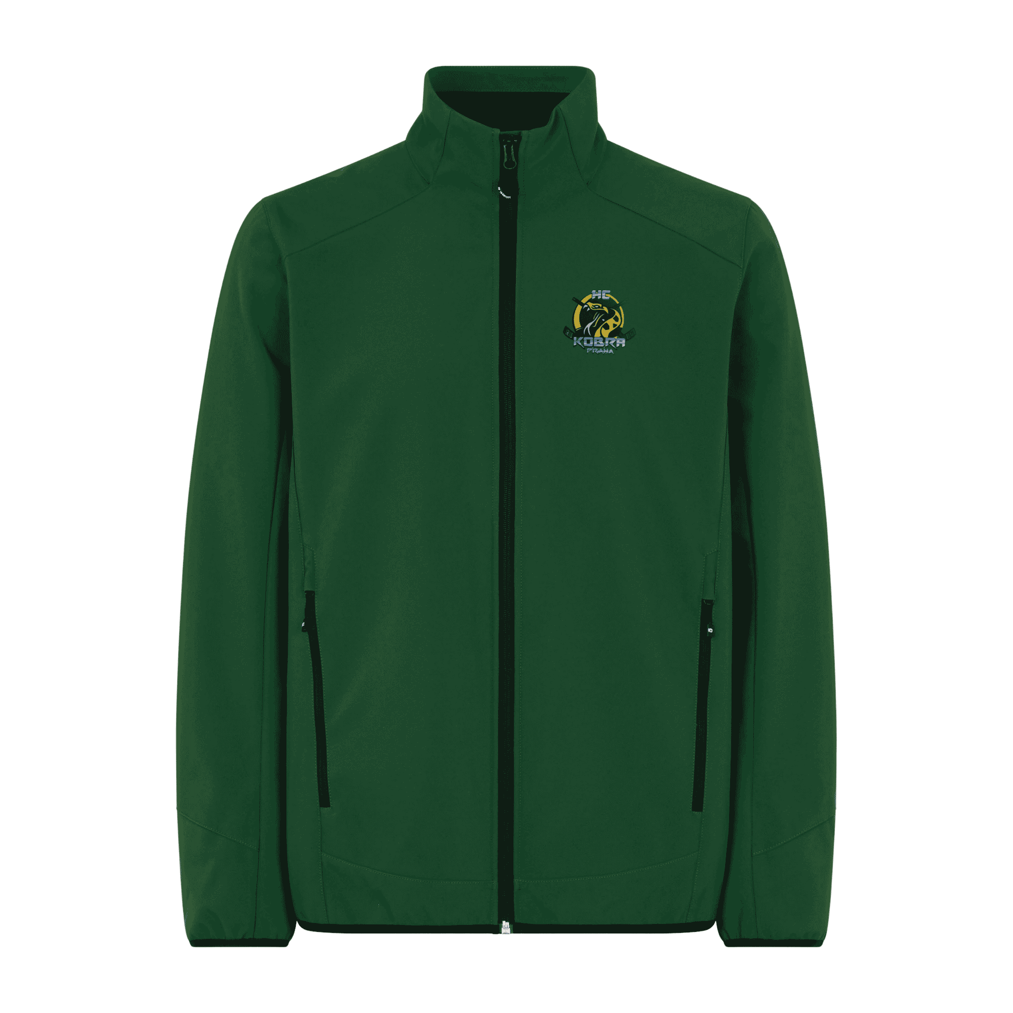 Bottle Green CORE soft shell takki omalla logolla – Colorstop transfer yhdistyksen logo rinnassa