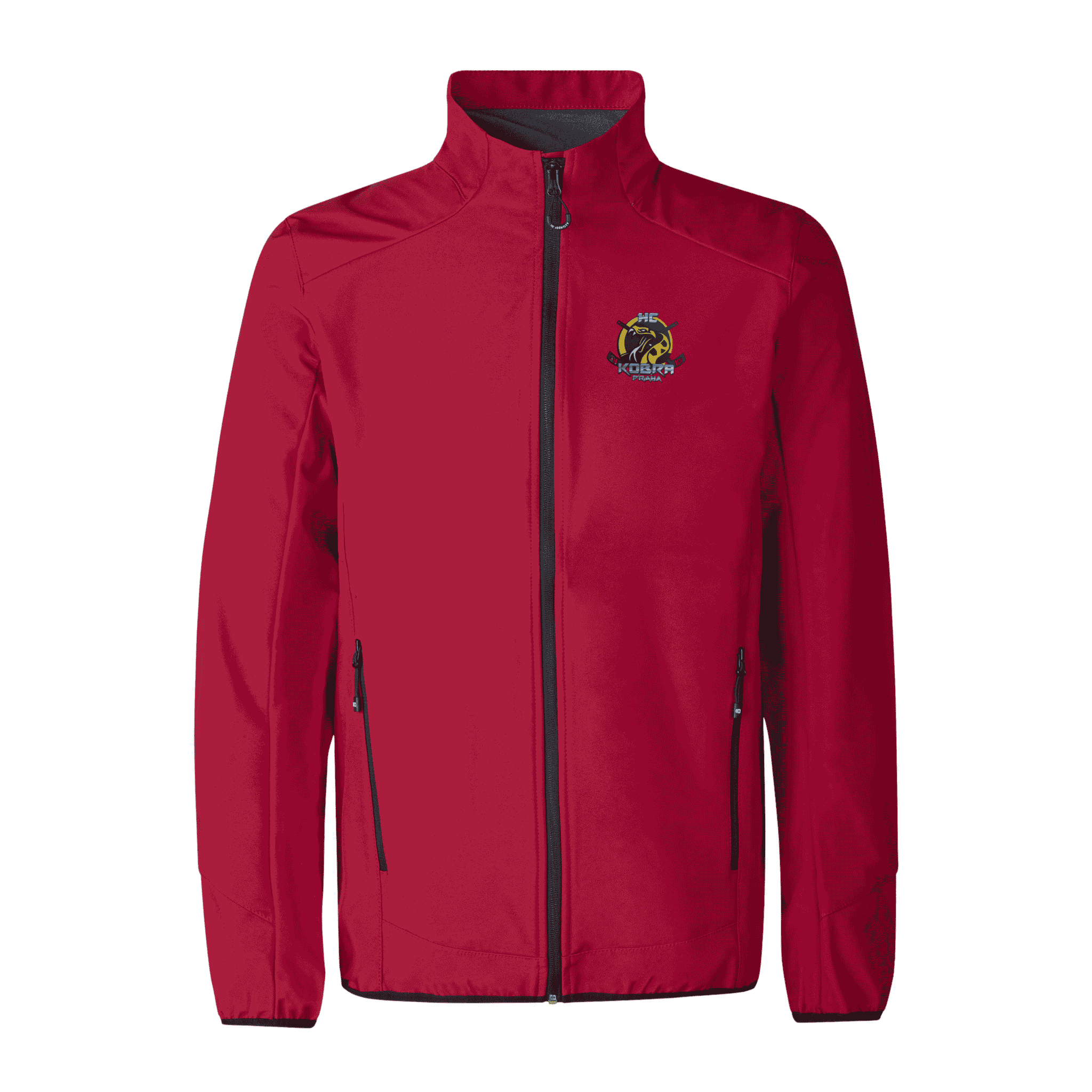 Punainen CORE soft shell takki omalla logolla – Colorstop transfer seuran logo rinnassa