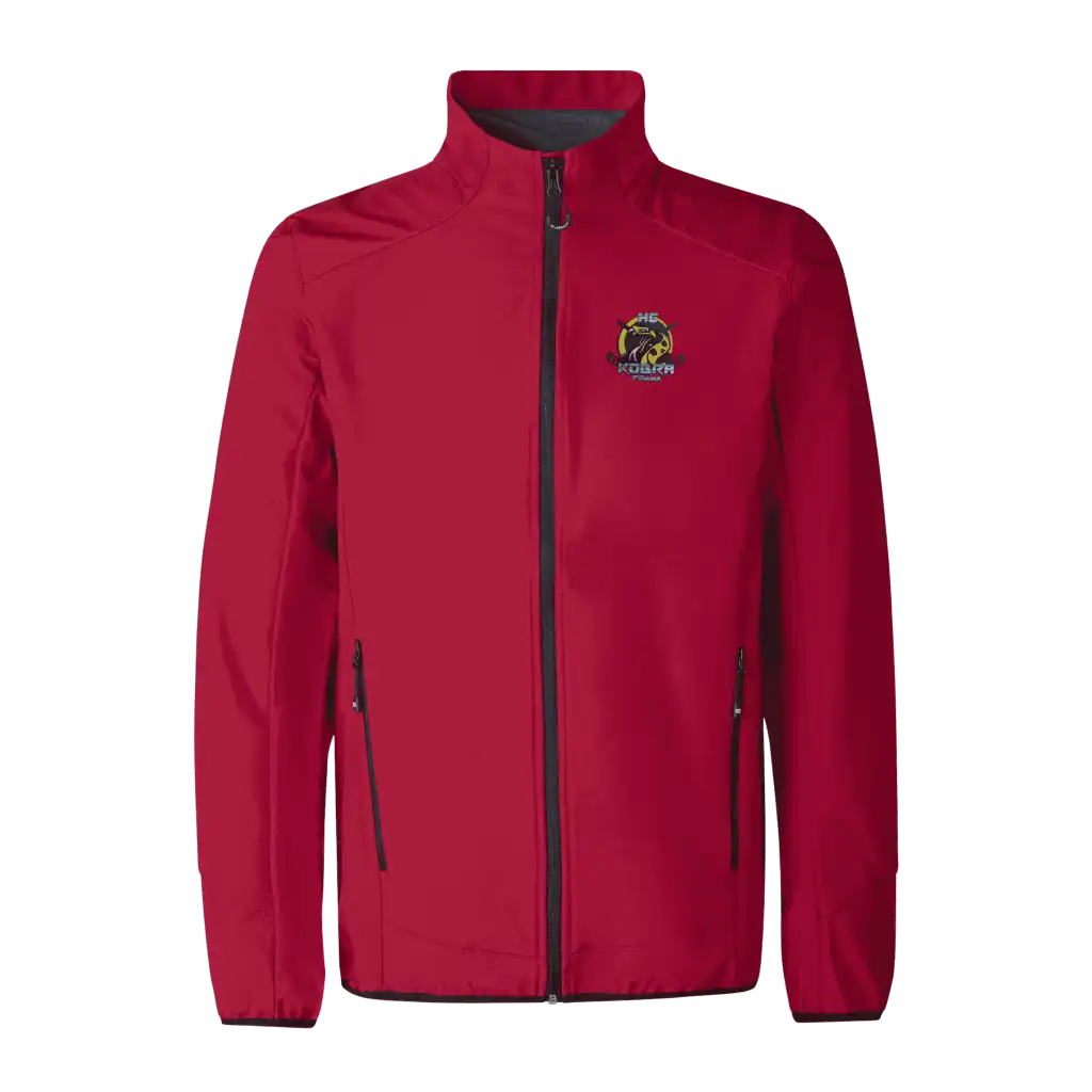 Punainen CORE soft shell takki omalla logolla – Colorstop transfer seuran logo rinnassa