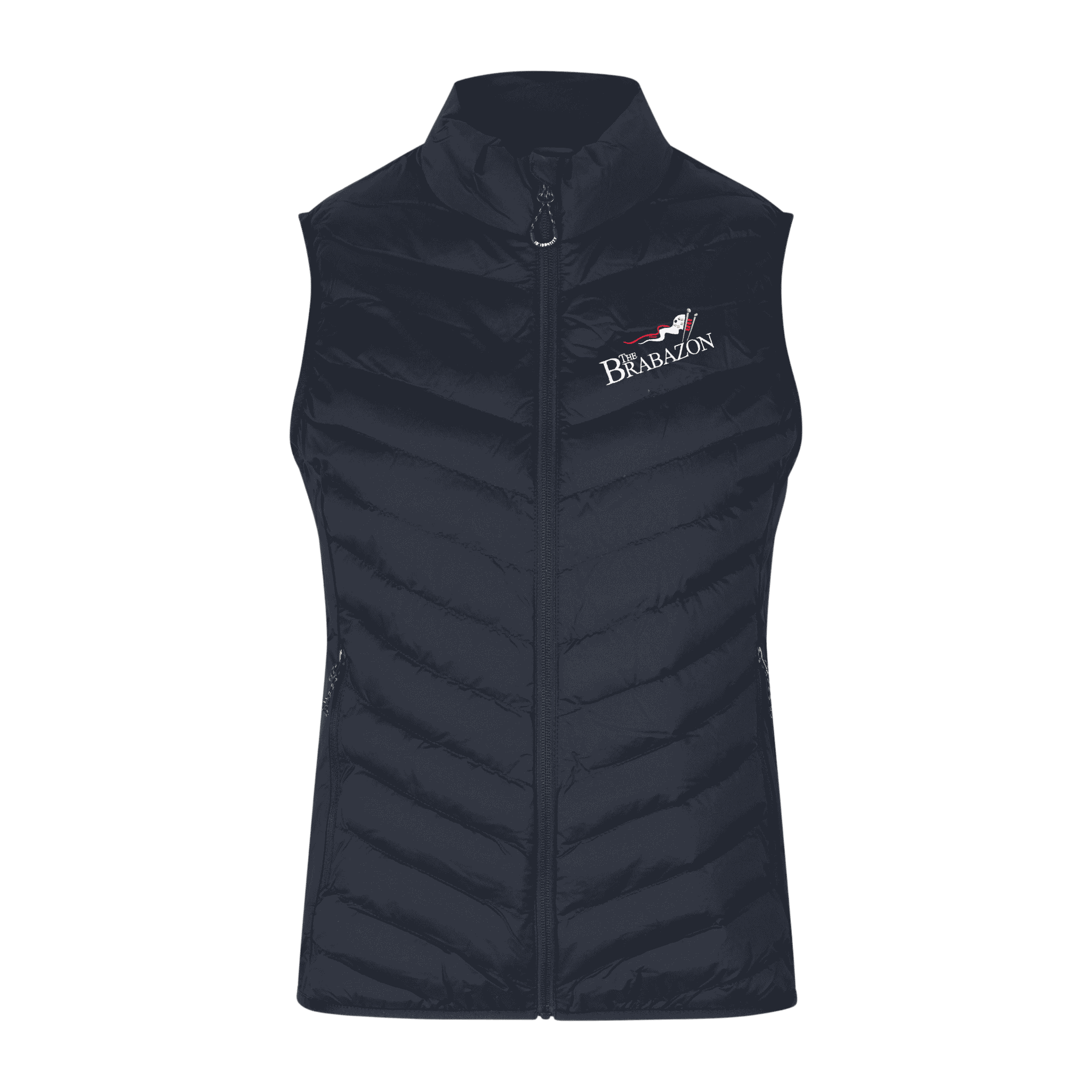 Navy bodywarmer liivi omalla logolla – brodeerattu logo rinnassa