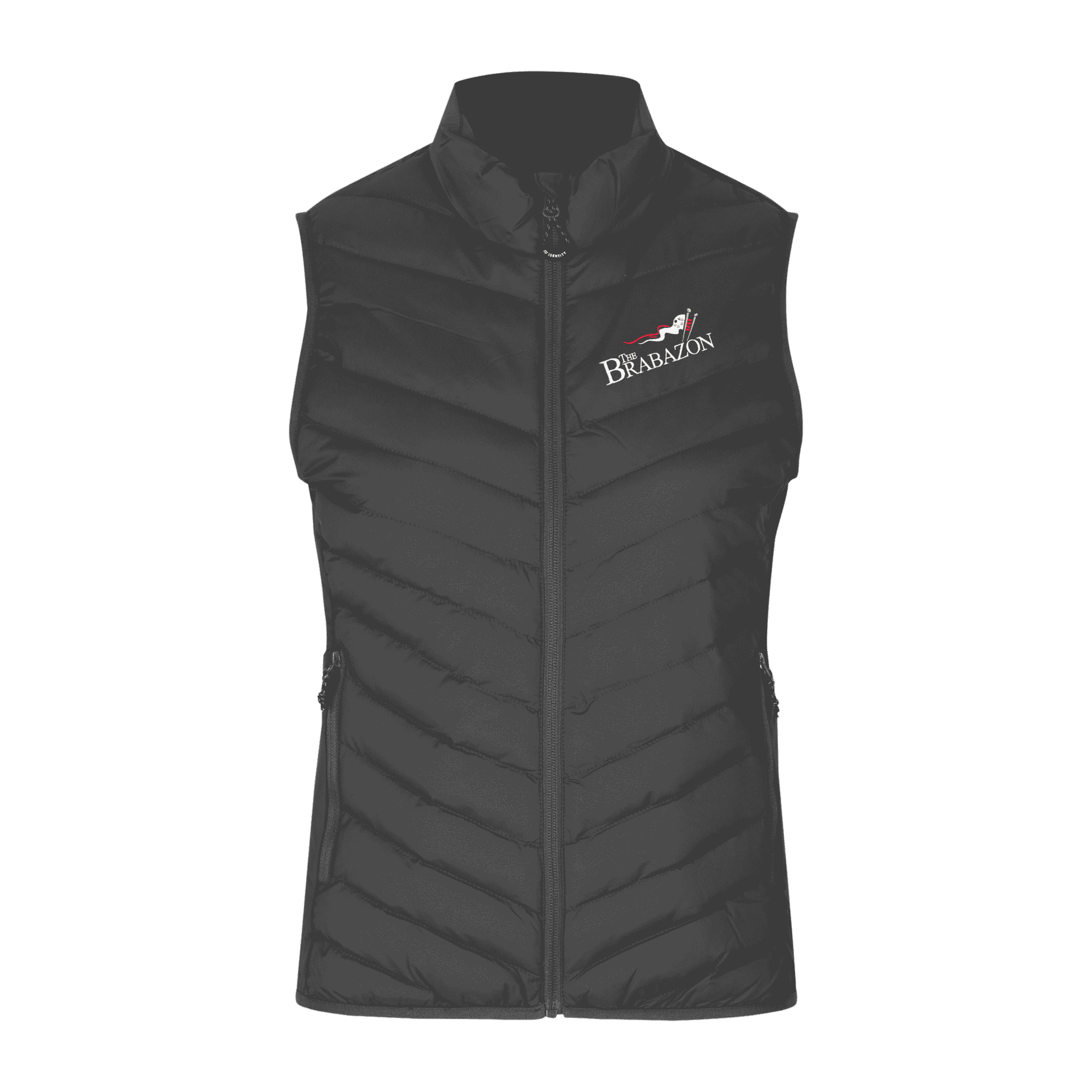 Silver grey bodywarmer liivi omalla logolla – brodeerattu logo rinnassa