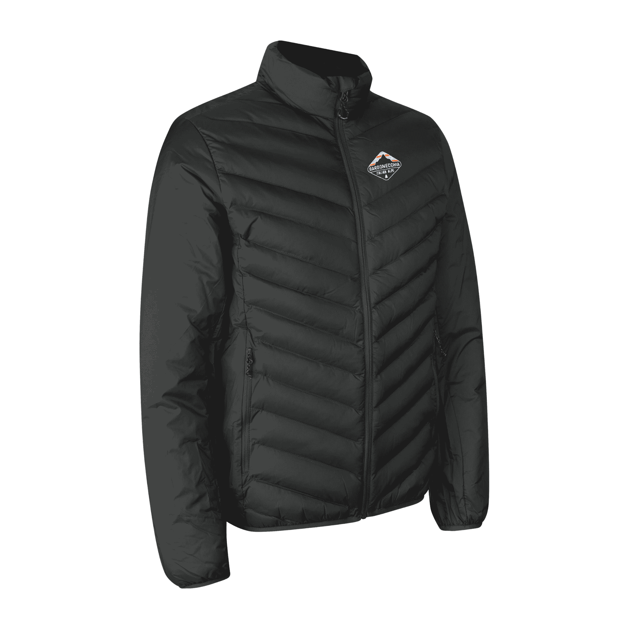 Musta Padded Jacket Stretch miehille omalla logolla – brodeerattu logo rinnassa (ID® 0896)