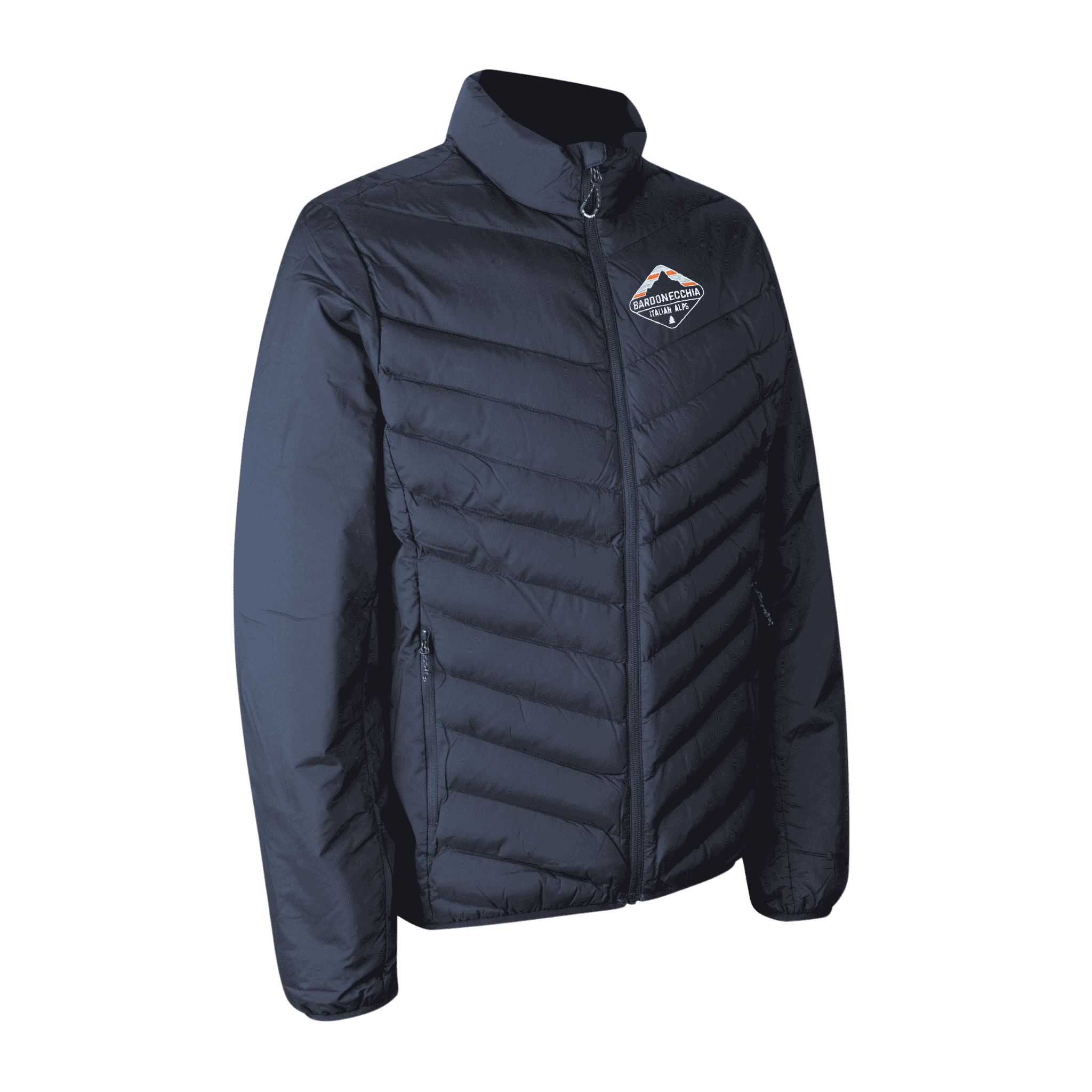 Navy Padded Jacket Stretch miehille omalla logolla – brodeerattu logo rinnassa (ID® 0896)