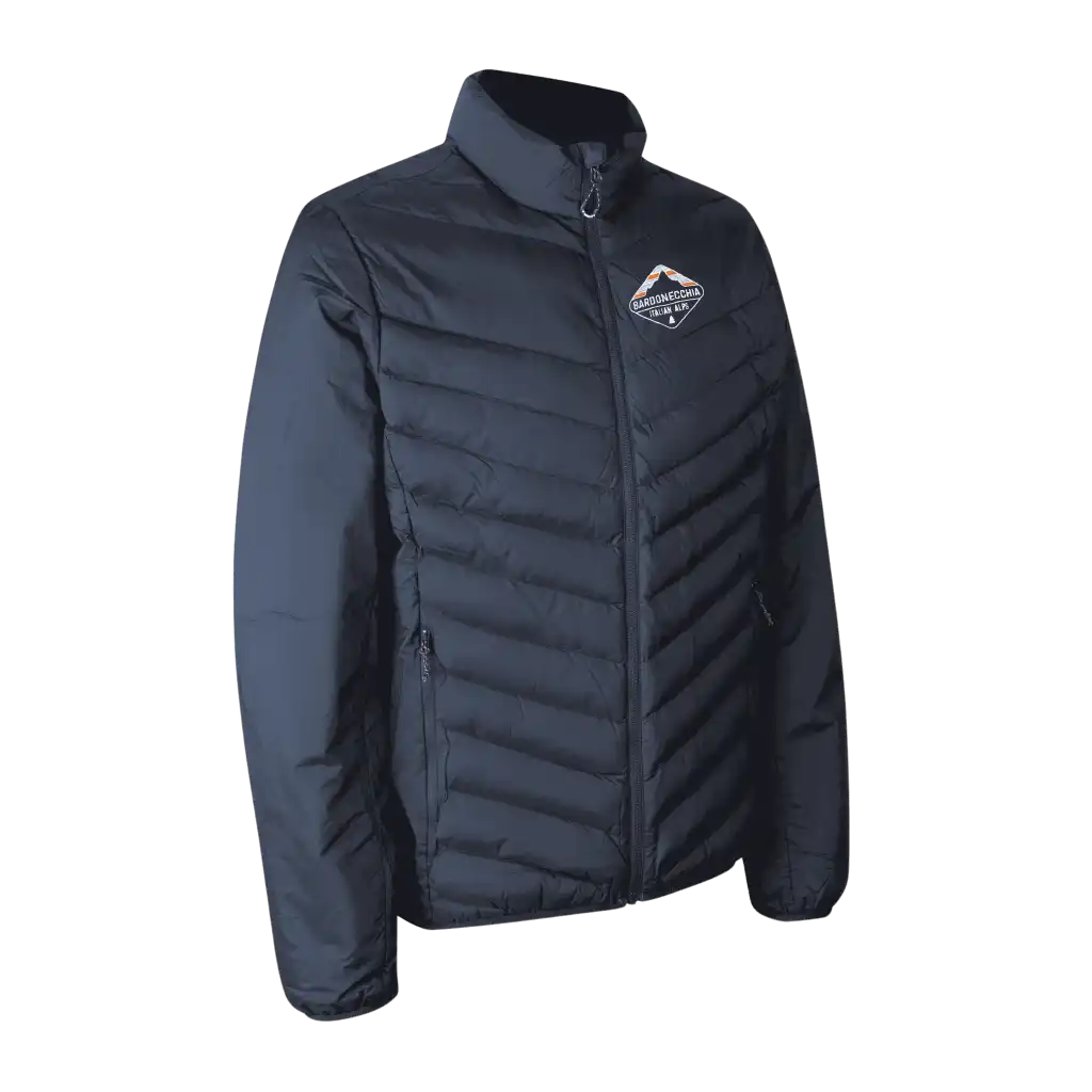 Navy Padded Jacket Stretch miehille omalla logolla – brodeerattu logo rinnassa (ID® 0896)