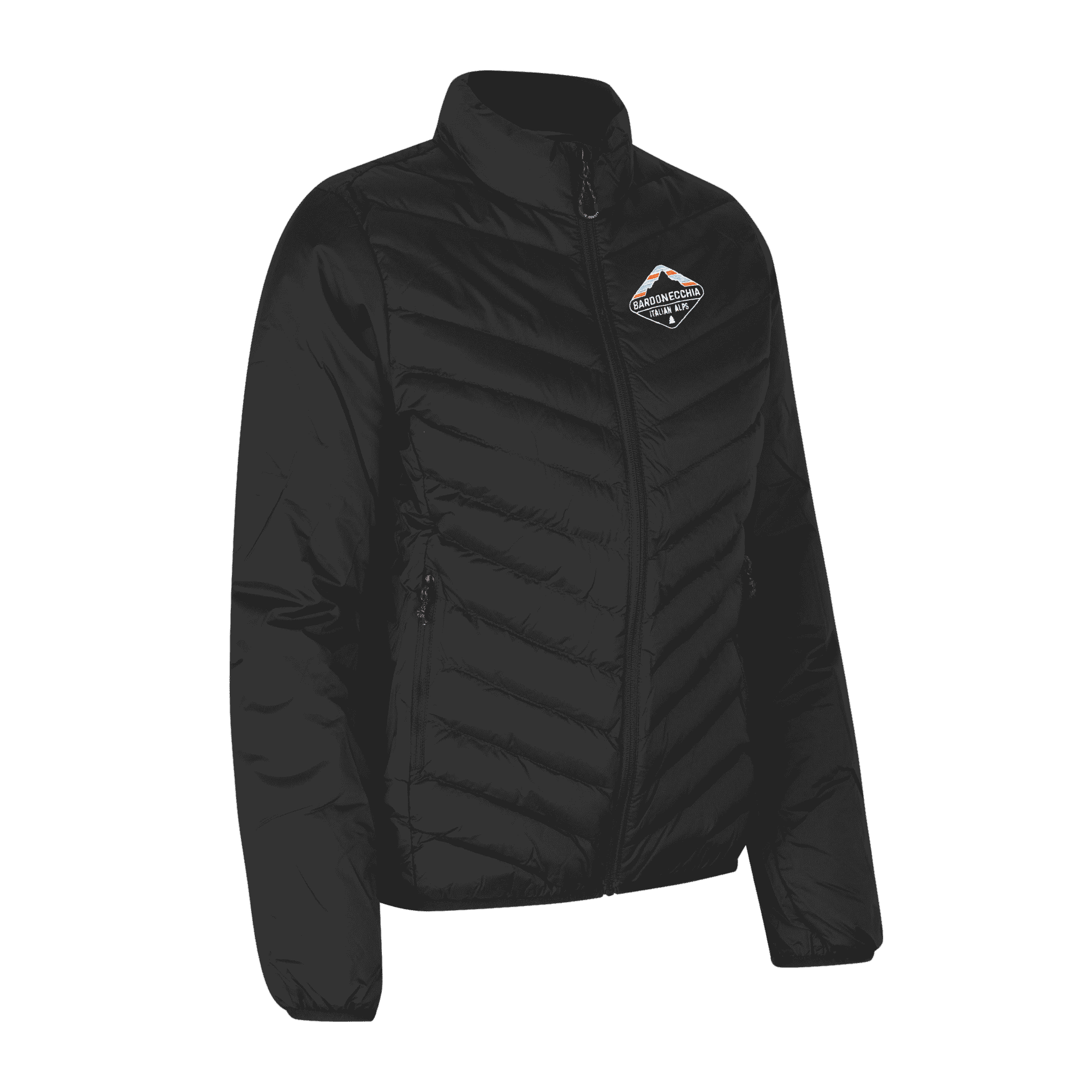 Musta Padded Jacket Stretch naisille omalla logolla – brodeerattu logo rinnassa (ID® 0897)