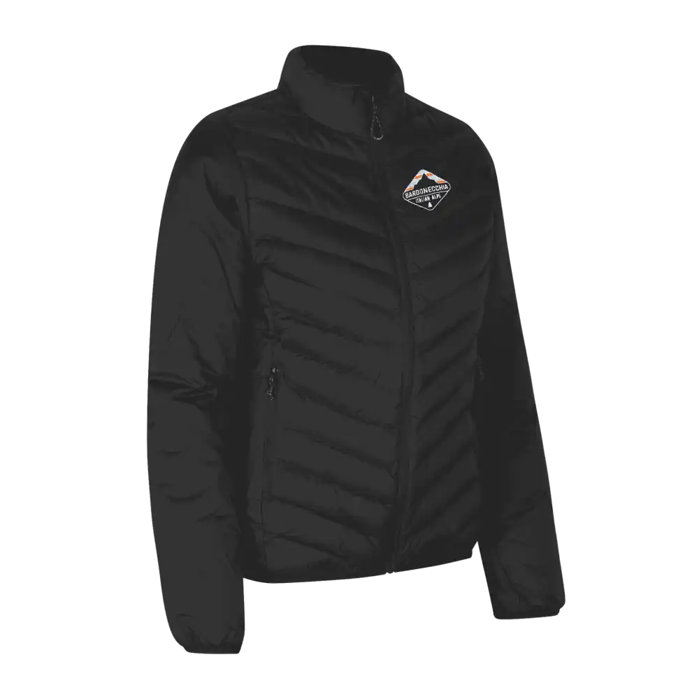 Musta Padded Jacket Stretch naisille omalla logolla – brodeerattu logo rinnassa (ID® 0897)