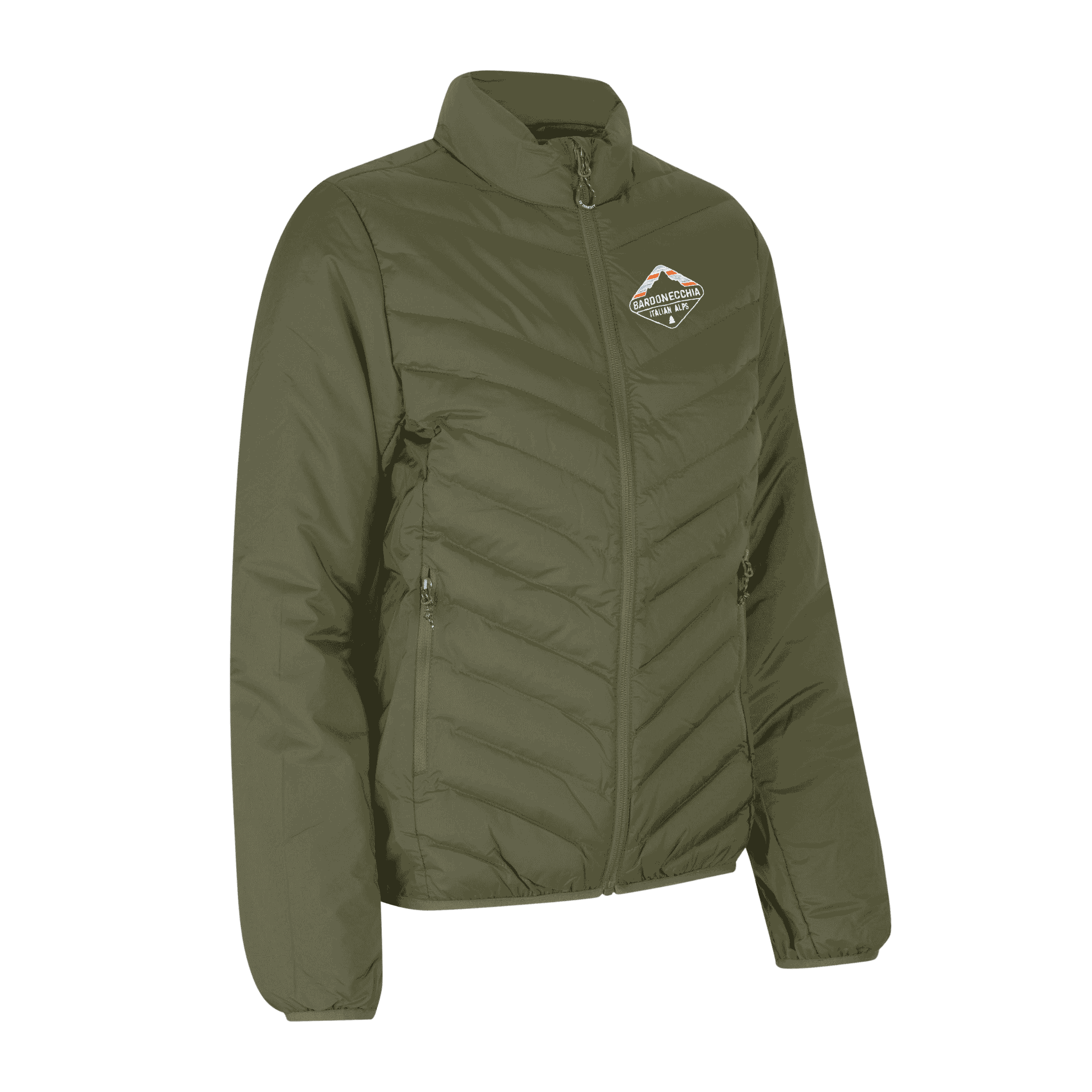 Oliivi Padded Jacket Stretch naisille omalla logolla – brodeerattu logo rinnassa (ID® 0897)