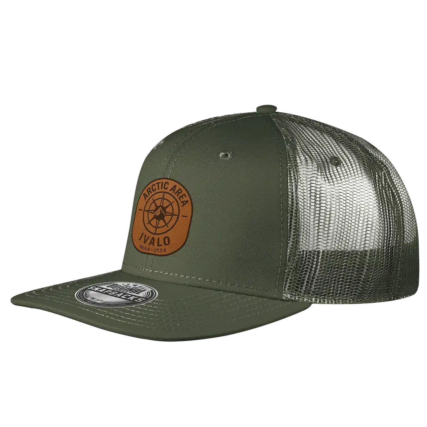 Oliivi suoralippa snapback lippalakki omalla logolla – laser-merkattu ruskeanahkamerkki, Snap Mesh coFEE 2025