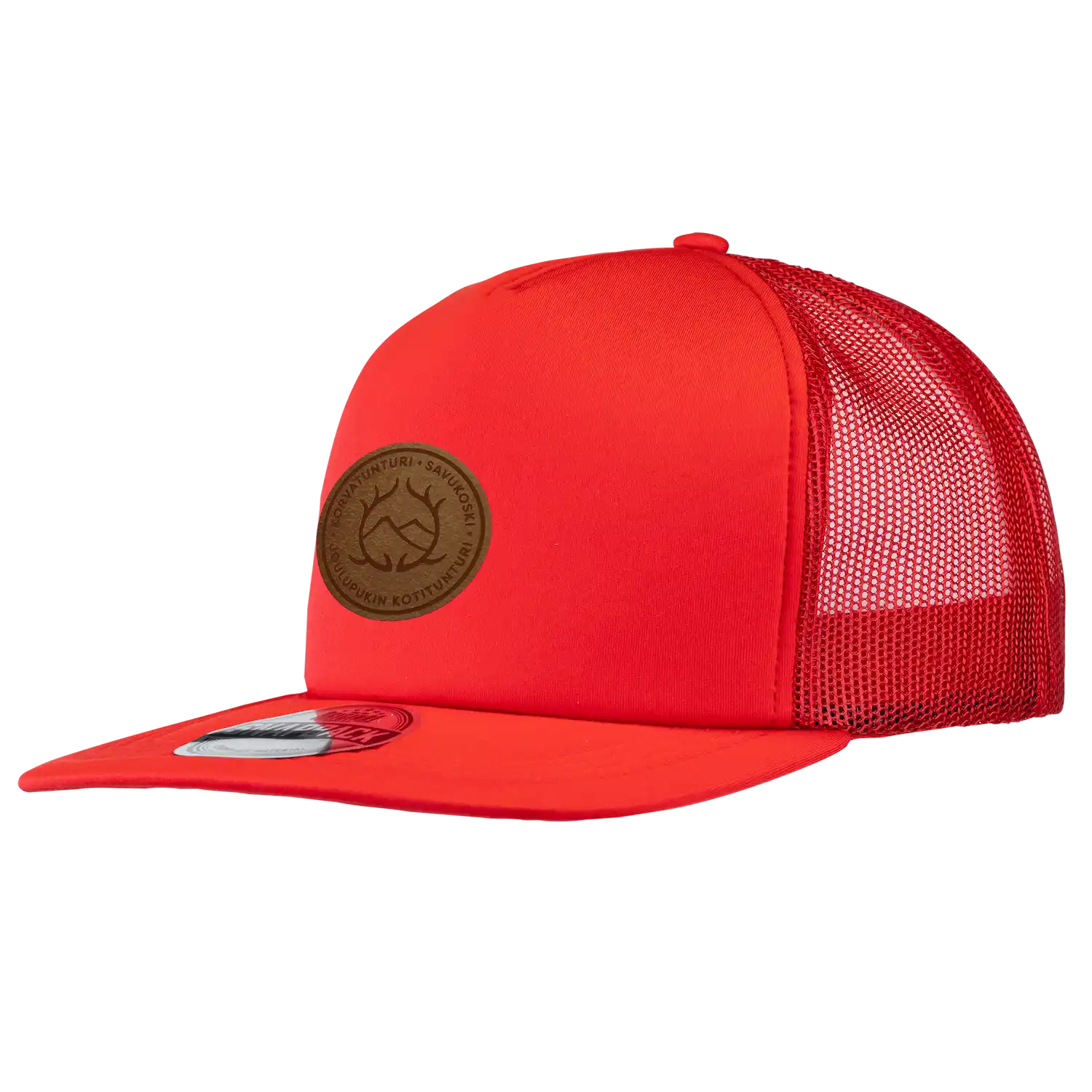 Punainen suoralippa trucker lippalakki omalla logolla – laser-merkattu merkki, SNAP TRUCKER coFEE 2029