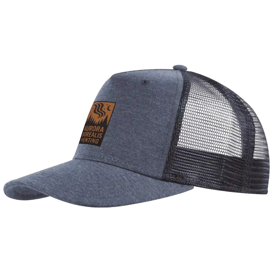 Navy 5 panel mesh snapback lippis omalla logolla – laser-merkattu nahkamerkki, Snap Curved coFEE 2030