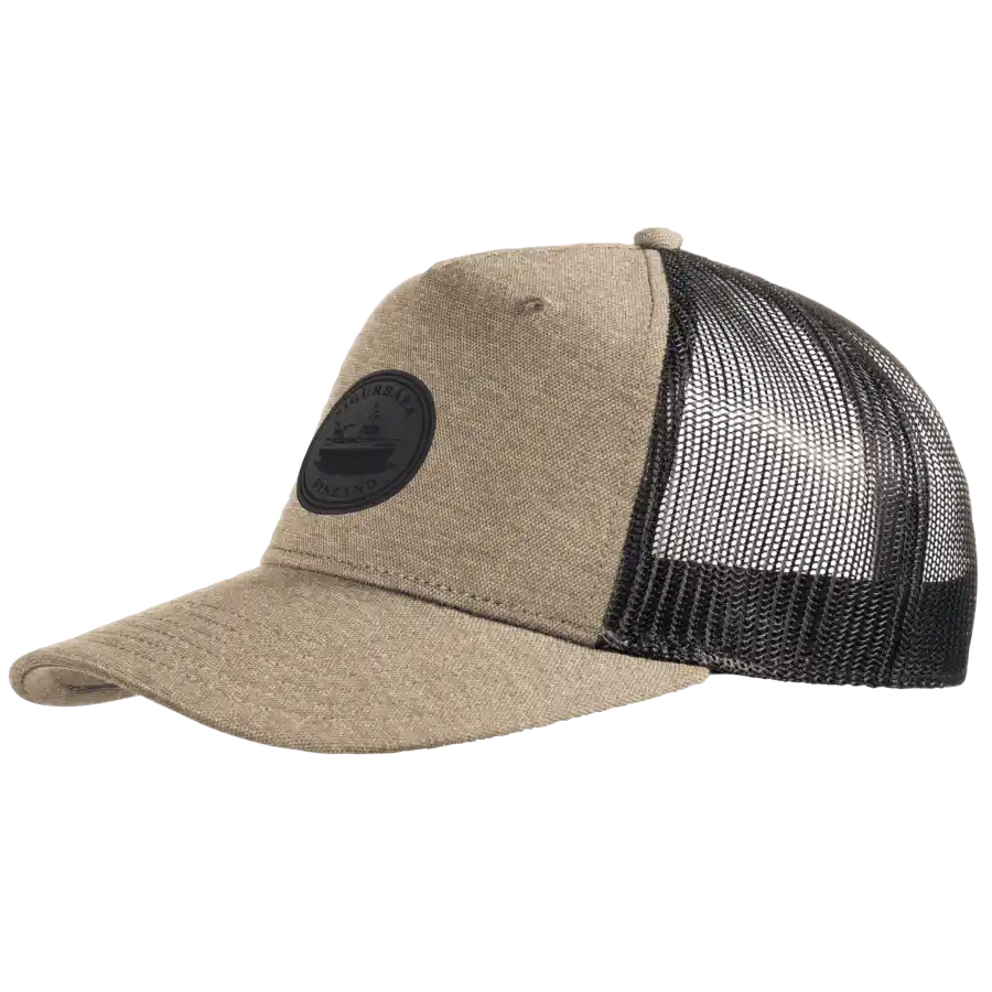 Army green 5 panel mesh snapback lippis omalla logolla – laser-merkattu nahkamerkki, Snap Curved coFEE 2030