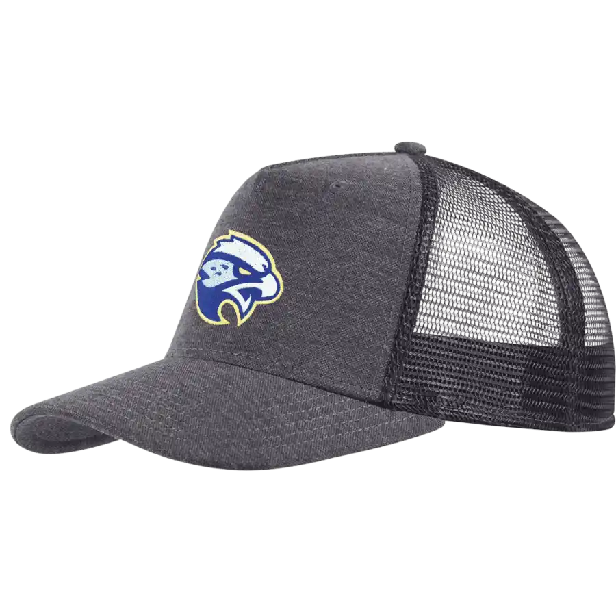 Snap Curved coFEE 2030 5 panel mesh snapback harmaa lippis omalla logolla – brodeeraus etupaneelissa