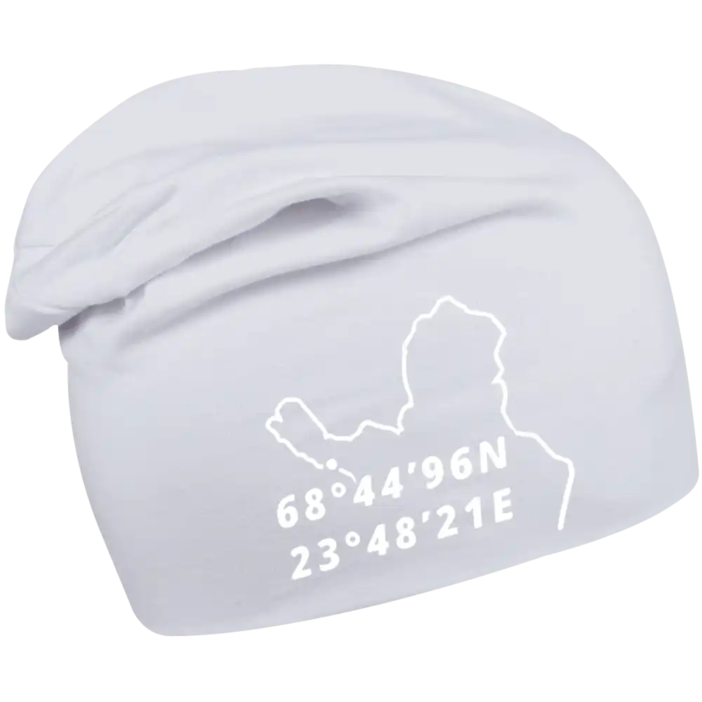 Pitkä Trikoopipo omalla logolla (coFEE 3004) - Valkoinen heijastava teippipainatus