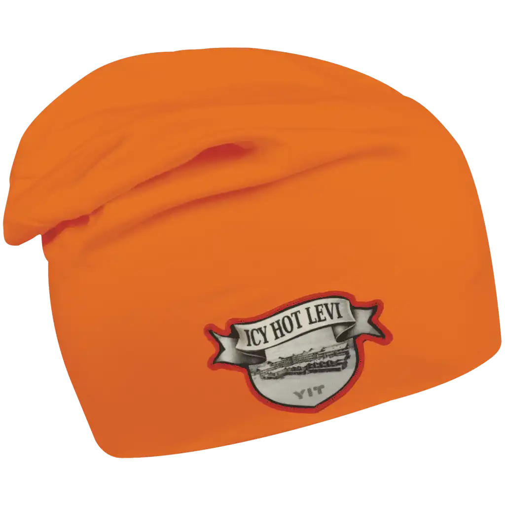 Pitkä Trikoopipo omalla logolla (coFEE 3004) - Oranssi painettu kangasmerkki