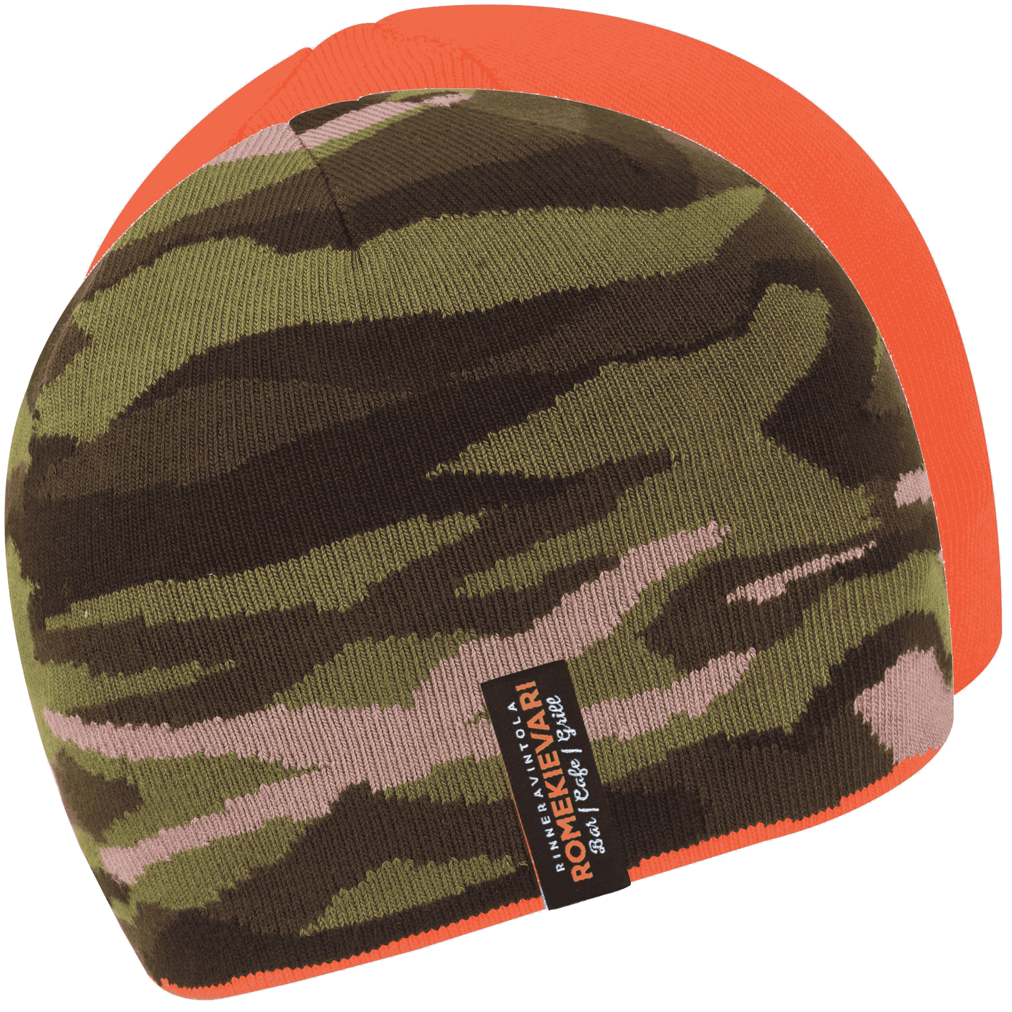 Hunter Kääntöpipo omalla logolla metsästykseen (coFEE 3007) - Oranssi ja Army Green Camo - Kuvassa molemmat pipon puolet