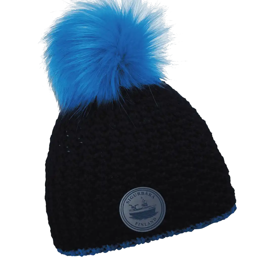 Glow Fur Naisten Tupsupipo omalla logolla (coFEE 3046) - Neonsininen pipo, logo tehty nahkamerkillä