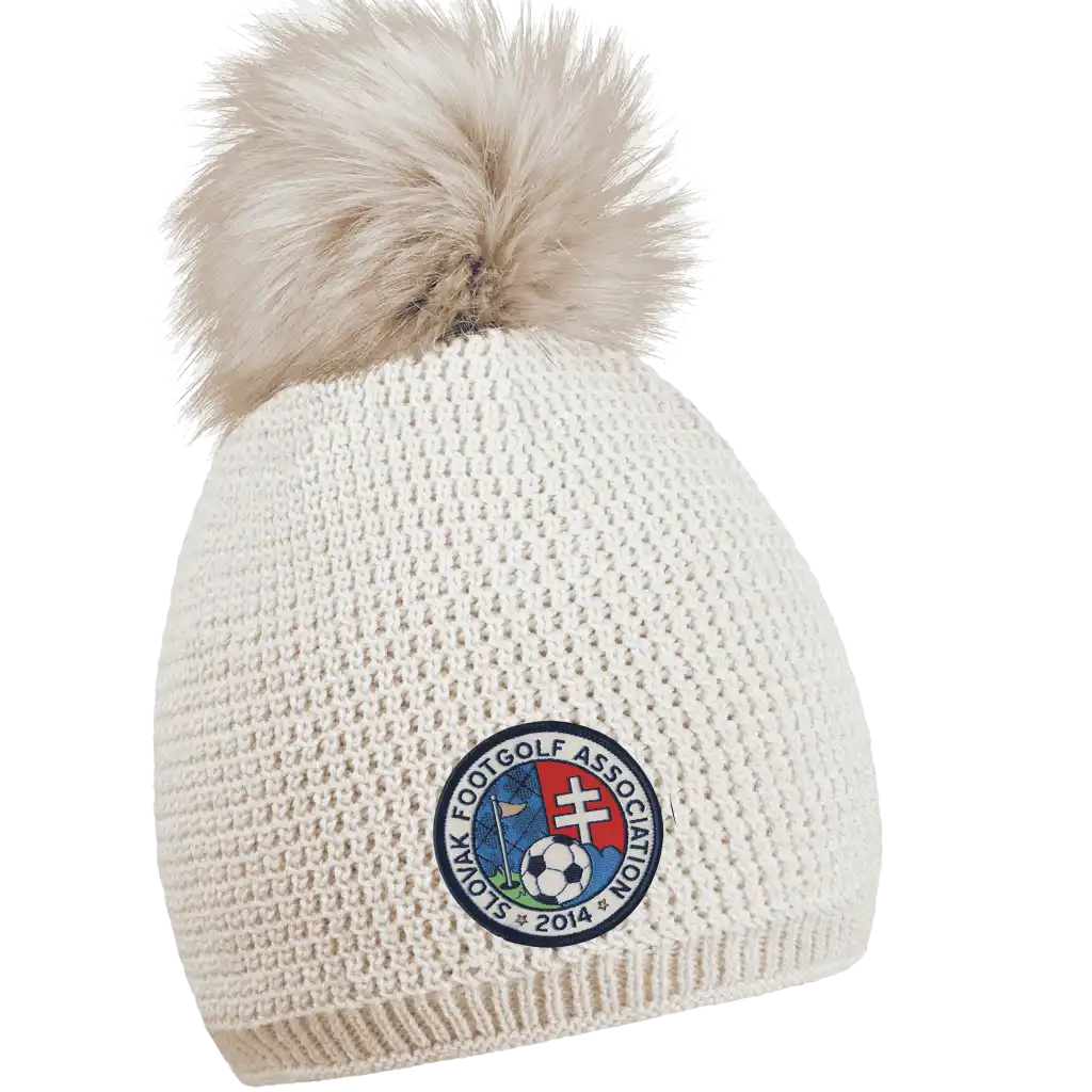 Smart Fur Naisten Tupsupipo omalla logolla (coFEE 3047) - Luonnonvalkoinen pipo, logo kangasmerkillä.