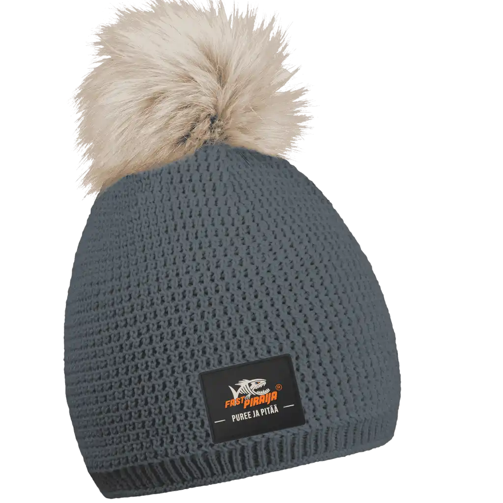 Smart Fur Naisten Tupsupipo omalla logolla (coFEE 3047) - Harmaa pipo, jossa kumimerkki logo.