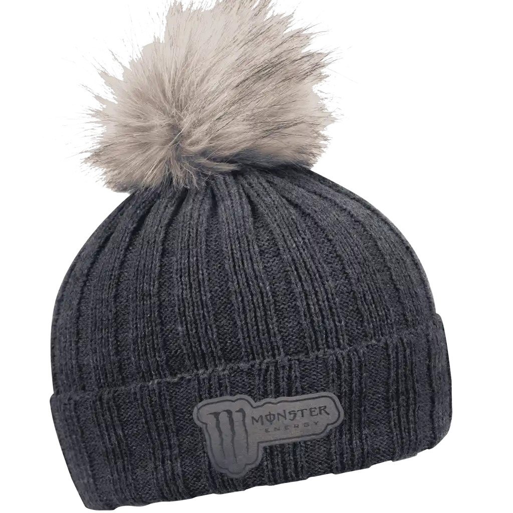 Rib Fur Naisten Tupsupipo omalla logolla (coFEE 3048) - Tumman harmaa pipo, logo laser-merkattu mattamusta merkki.