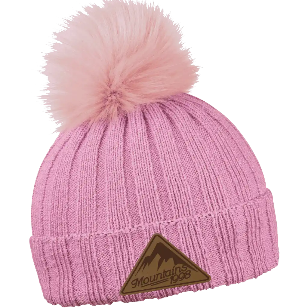 Rib Fur Naisten Tupsupipo omalla logolla (coFEE 3048) - Pinkki pipo, logo laser-merkattu nahkamerkki.