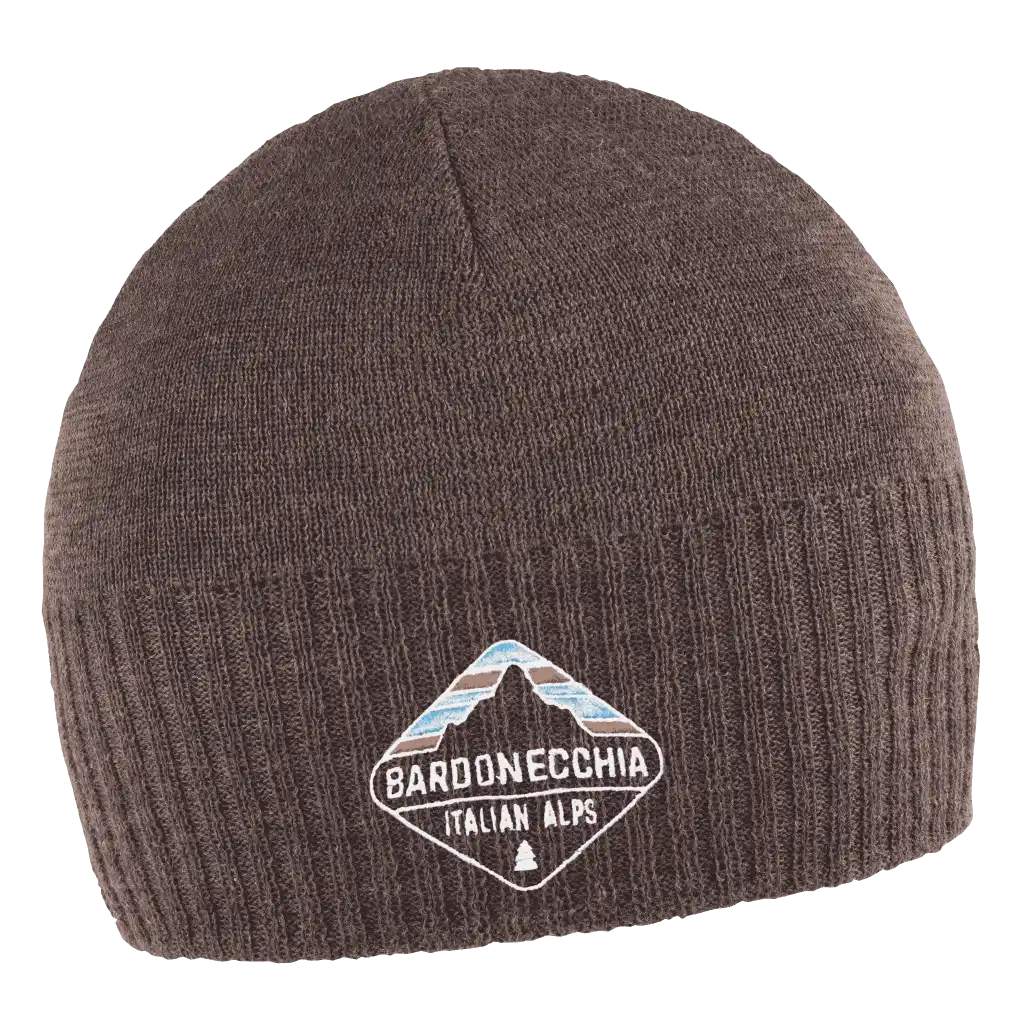 Merina ruskea merinovillapipo omalla logolla - Brodeerattu logo