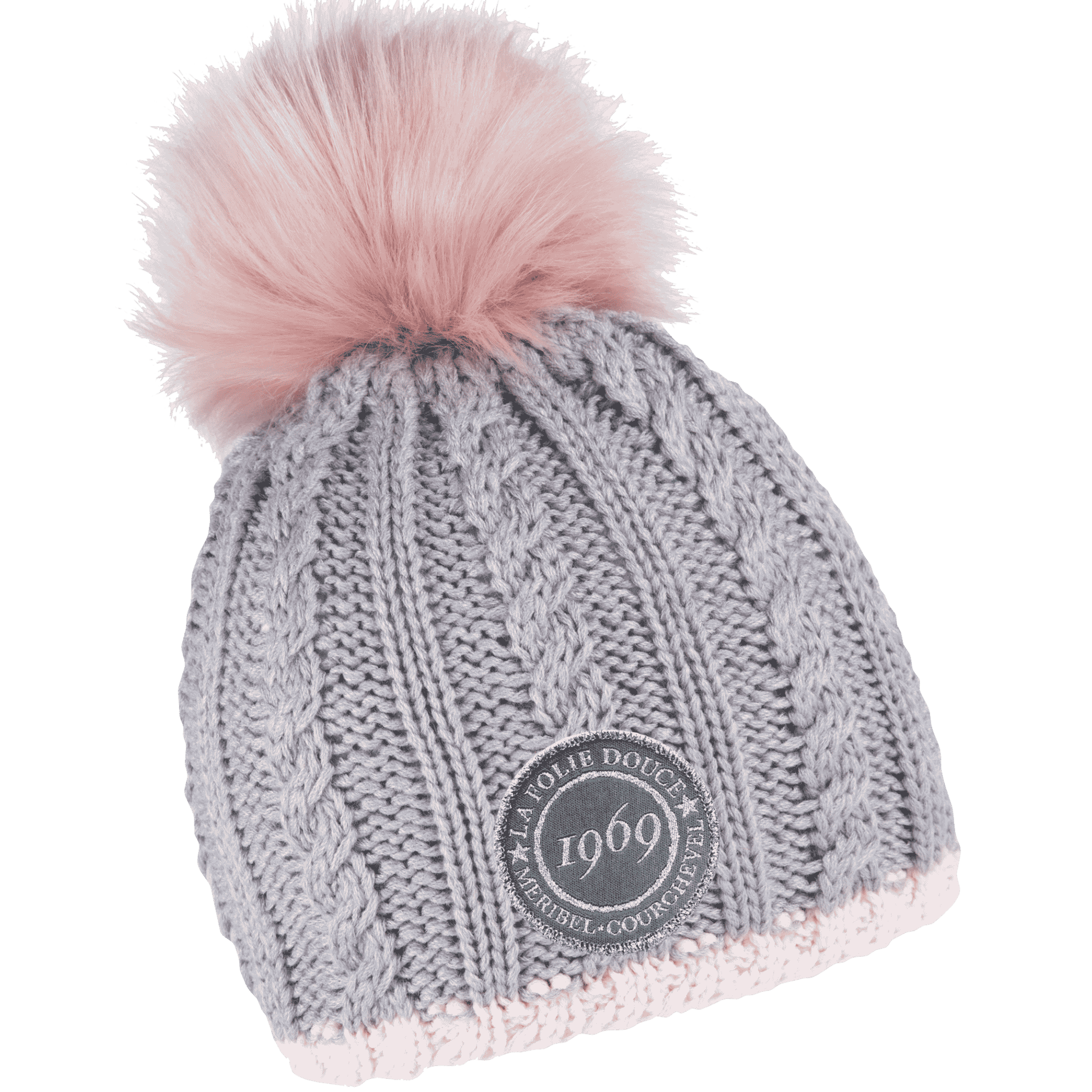 Braid Knit Naisten Tupsupipo omalla logolla (coFEE 3060) - Harmaa kangasmerkki logo.
