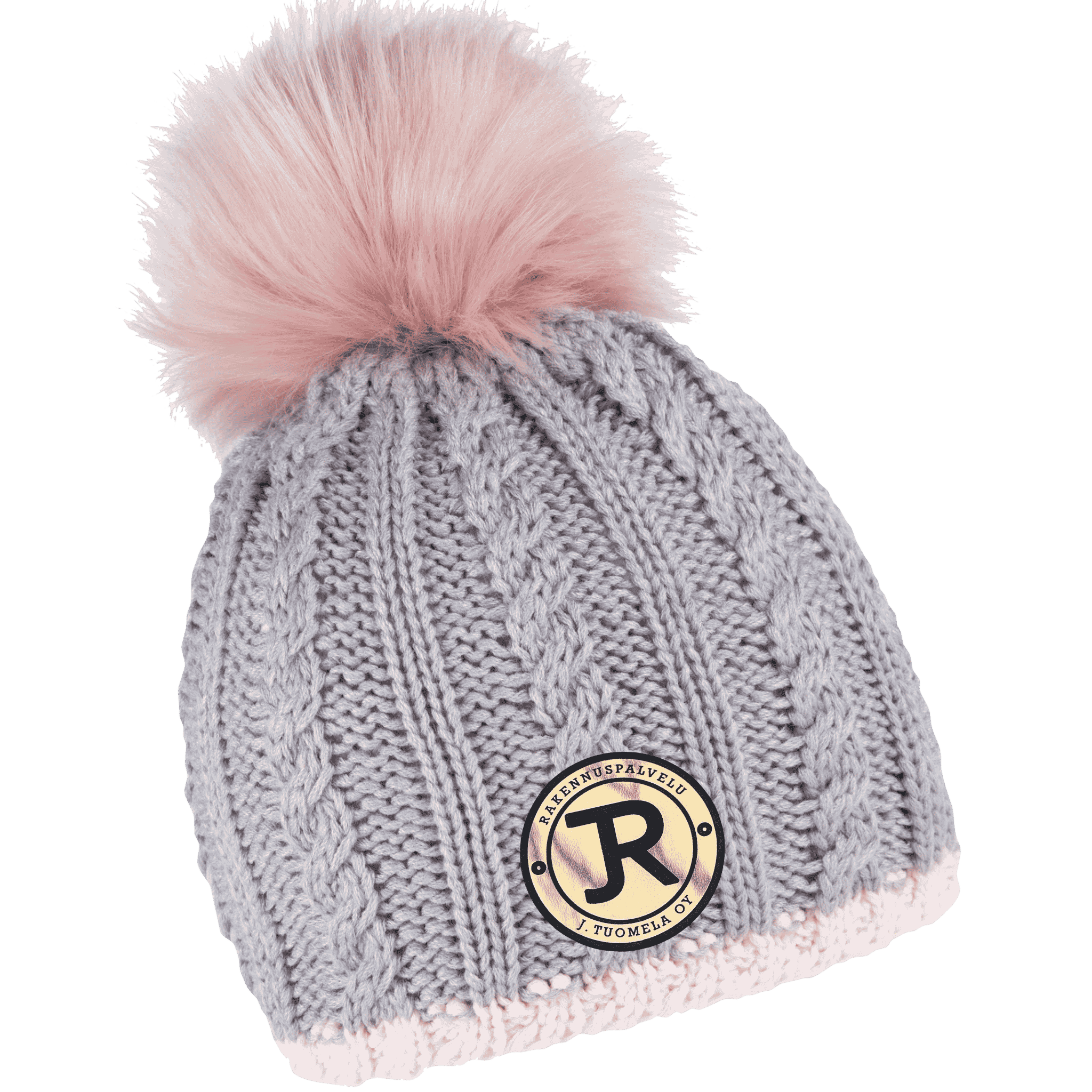 Braid Knit Naisten Tupsupipo omalla logolla (coFEE 3060) - Harmaa kultainen logo