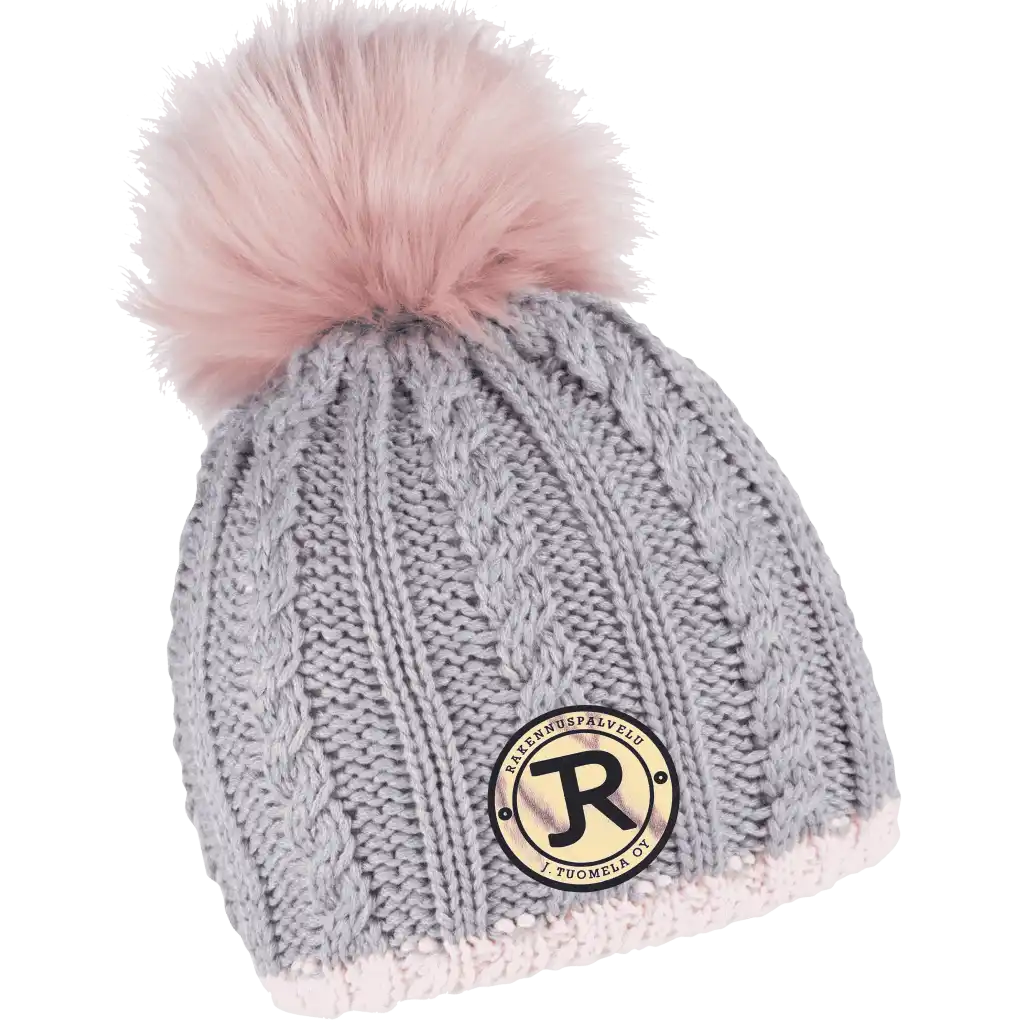 Braid Knit Naisten Tupsupipo omalla logolla (coFEE 3060) - Harmaa kultainen logo