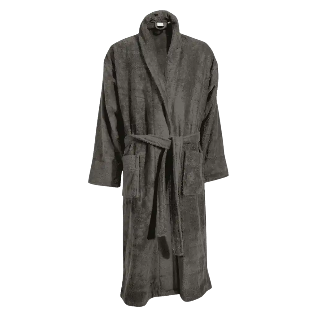 Tummanharmaa Queen Anne froteekylpytakki edestä – laadukas henkilöstölahja