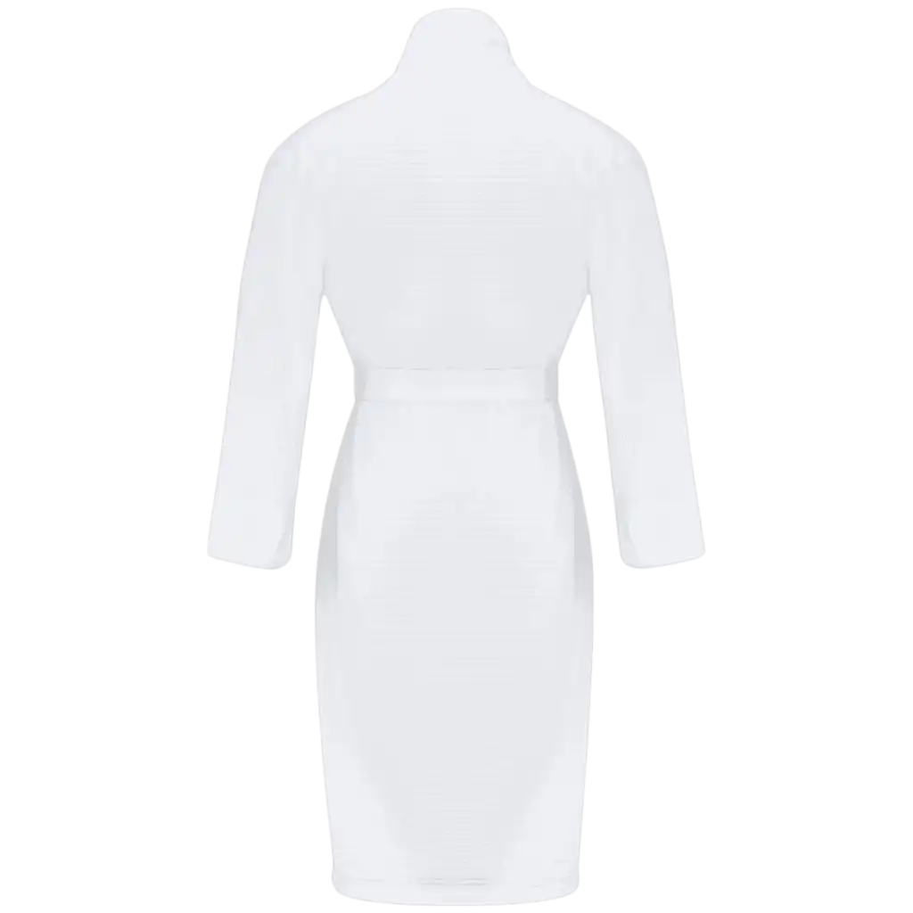 Valkoisen Queen Anne -kylpytakin selkäpuoli ja huolitellut leikkaukset