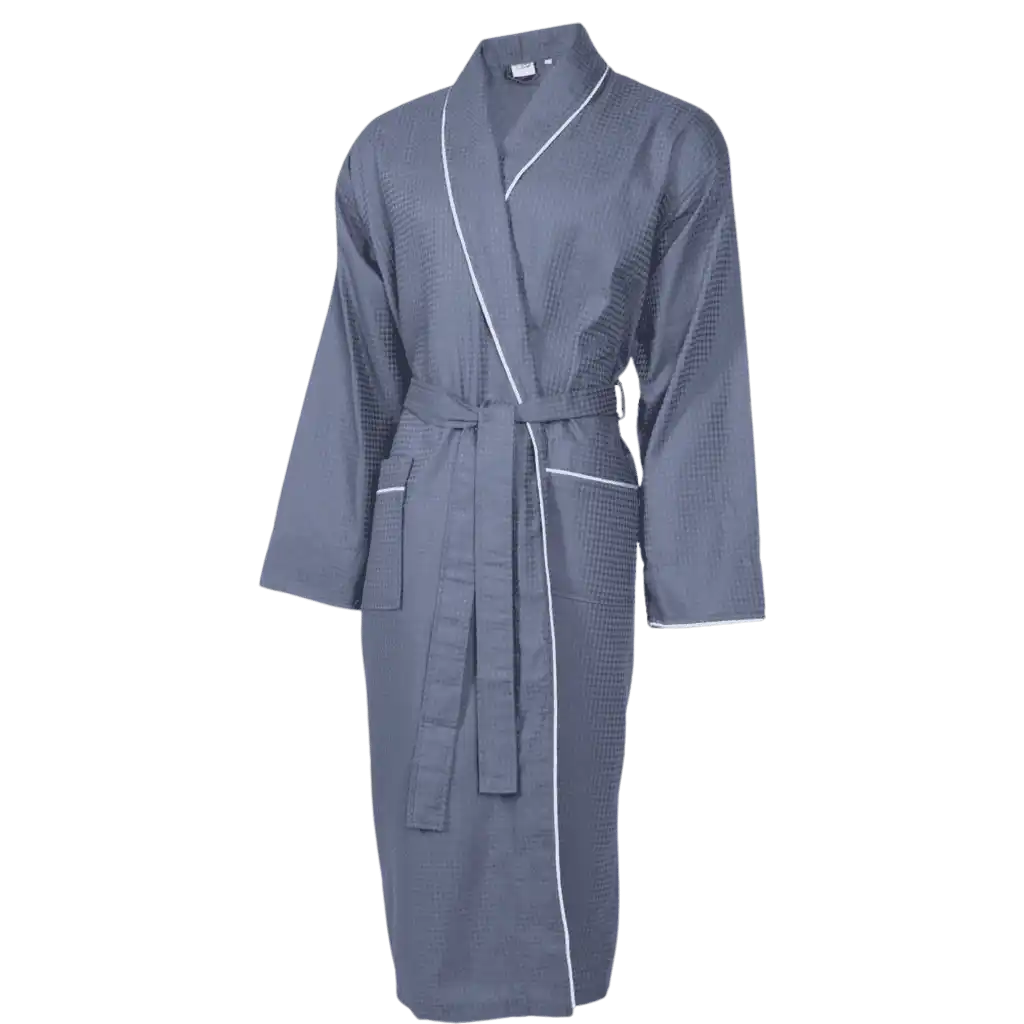 Tummanharmaa Queen Anne vohvelikylpytakki edestä – tyylikäs henkilöstölahja