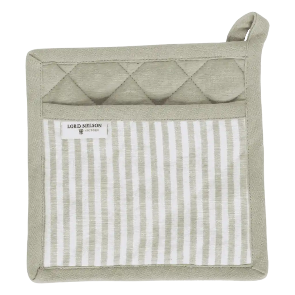 Lähikuva vihreästä raidallisesta Lord Nelson Victory patalapusta edestä – laadukas pellavasekoitekangas