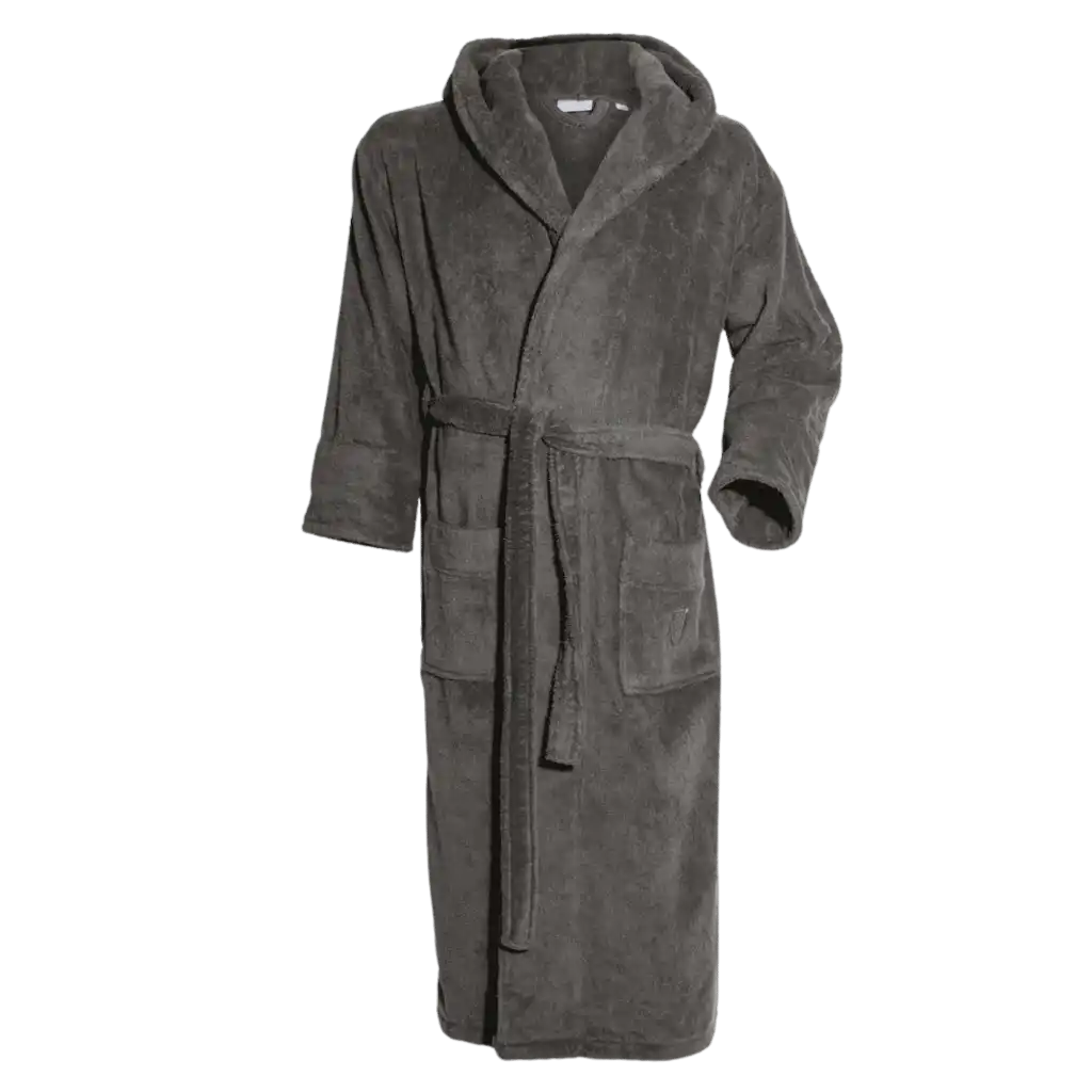 Tummanharmaa Kosta Linnewäfveri ylellinen froteekylpytakki hupulla edestä – OEKO-TEX