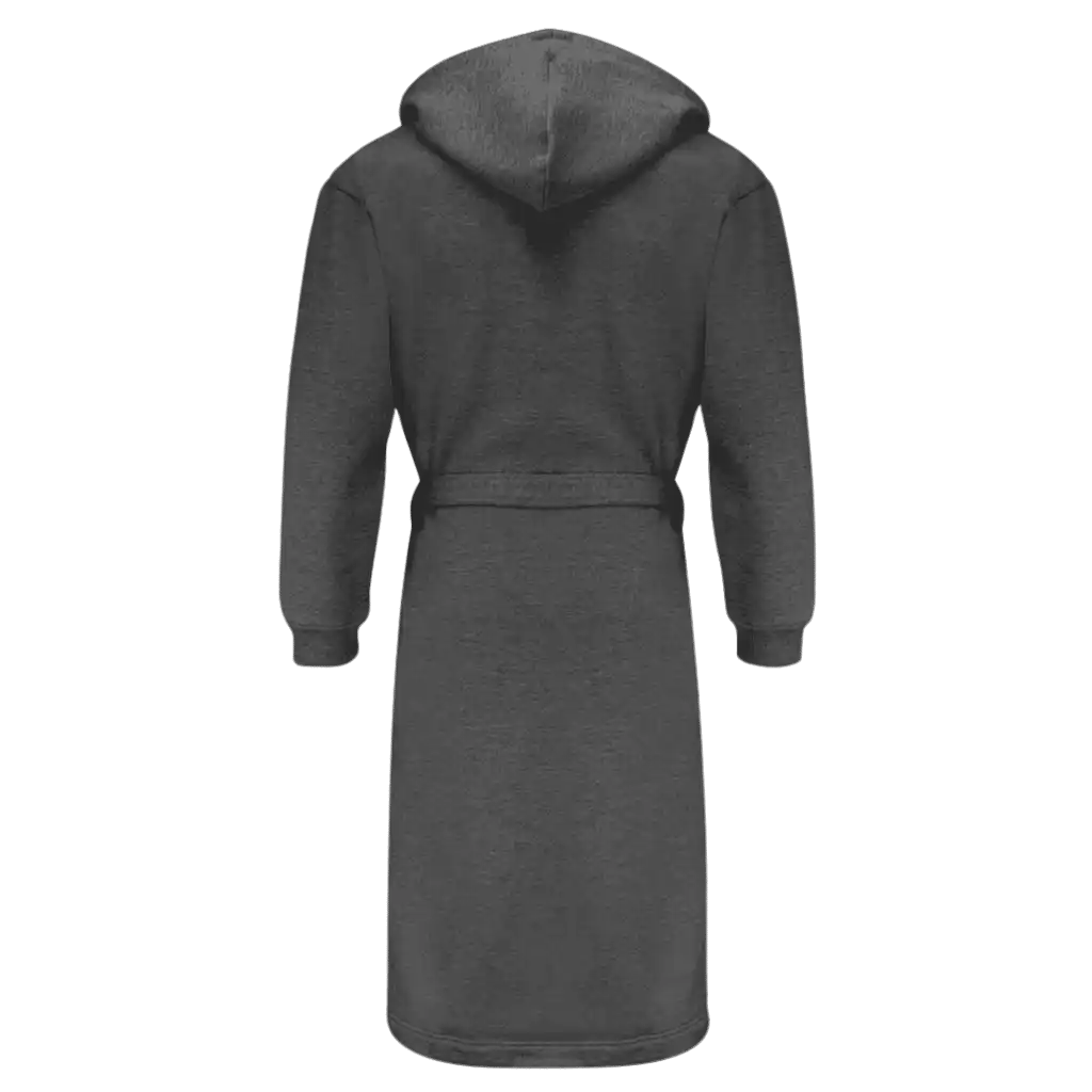 Grafiitinharmaan Kosta Linnewäfveri collegekylpytakin selkäpuoli ja huppu