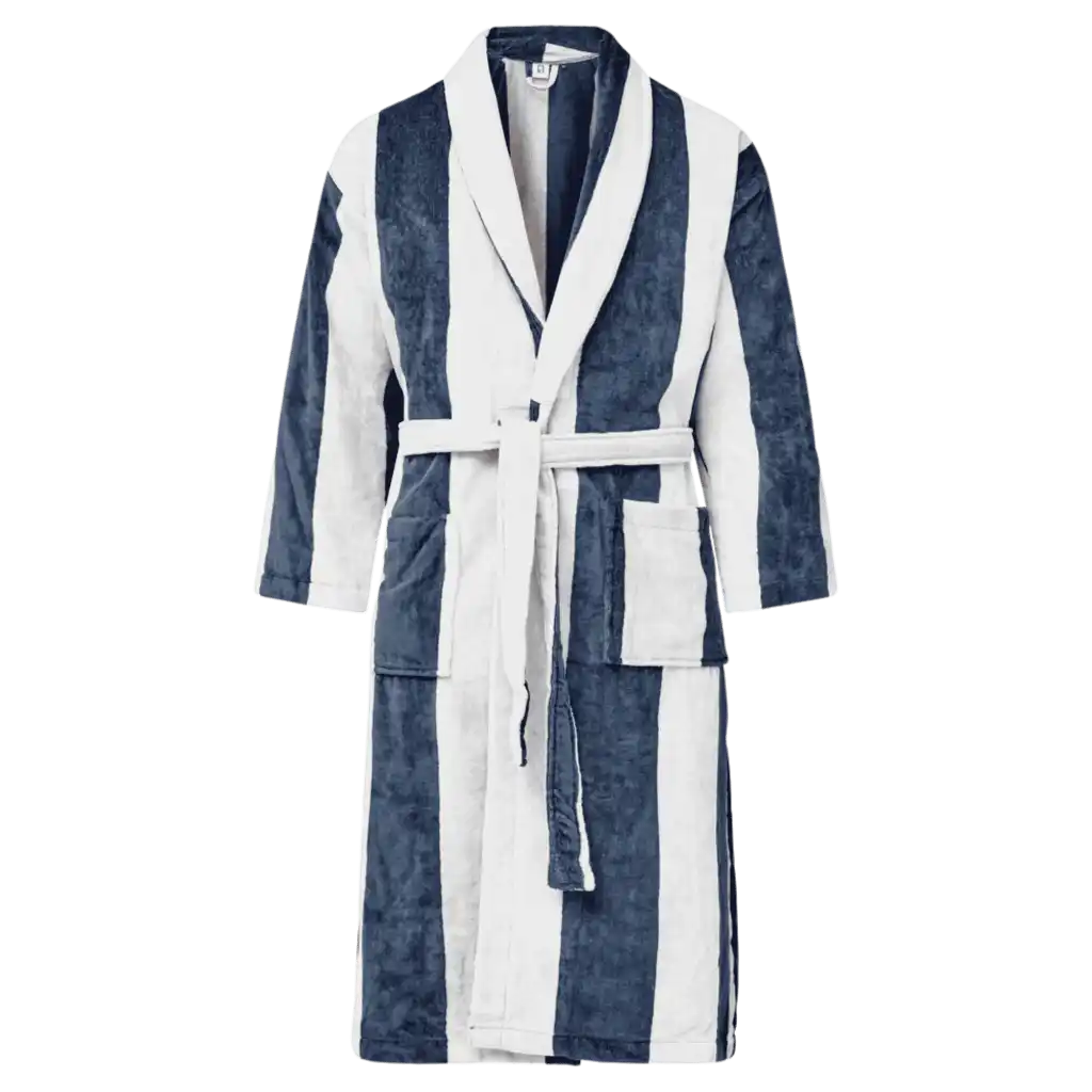 Tummansinivalko-raidallinen Kosta Linnewäfveri velour-kylpytakki – OEKO-TEX puuvillaa