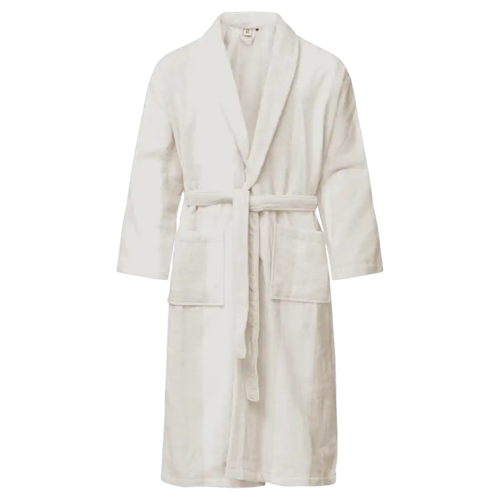Valko-hiekanraidallinen Kosta Linnewäfveri velour-kylpytakki – ylellinen henkilöstölahja