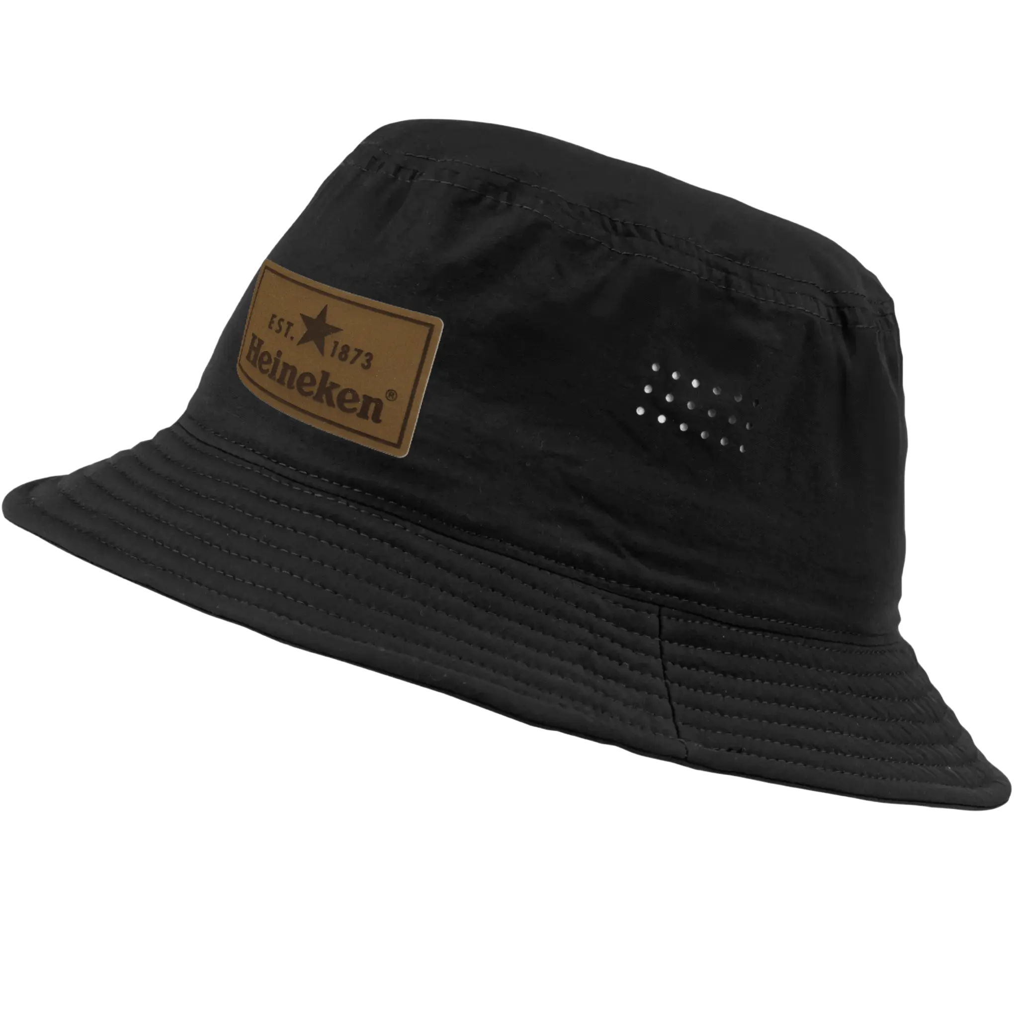 Miesten kalastajanhattu logolla – musta, lasermerkattu nahkamerkki