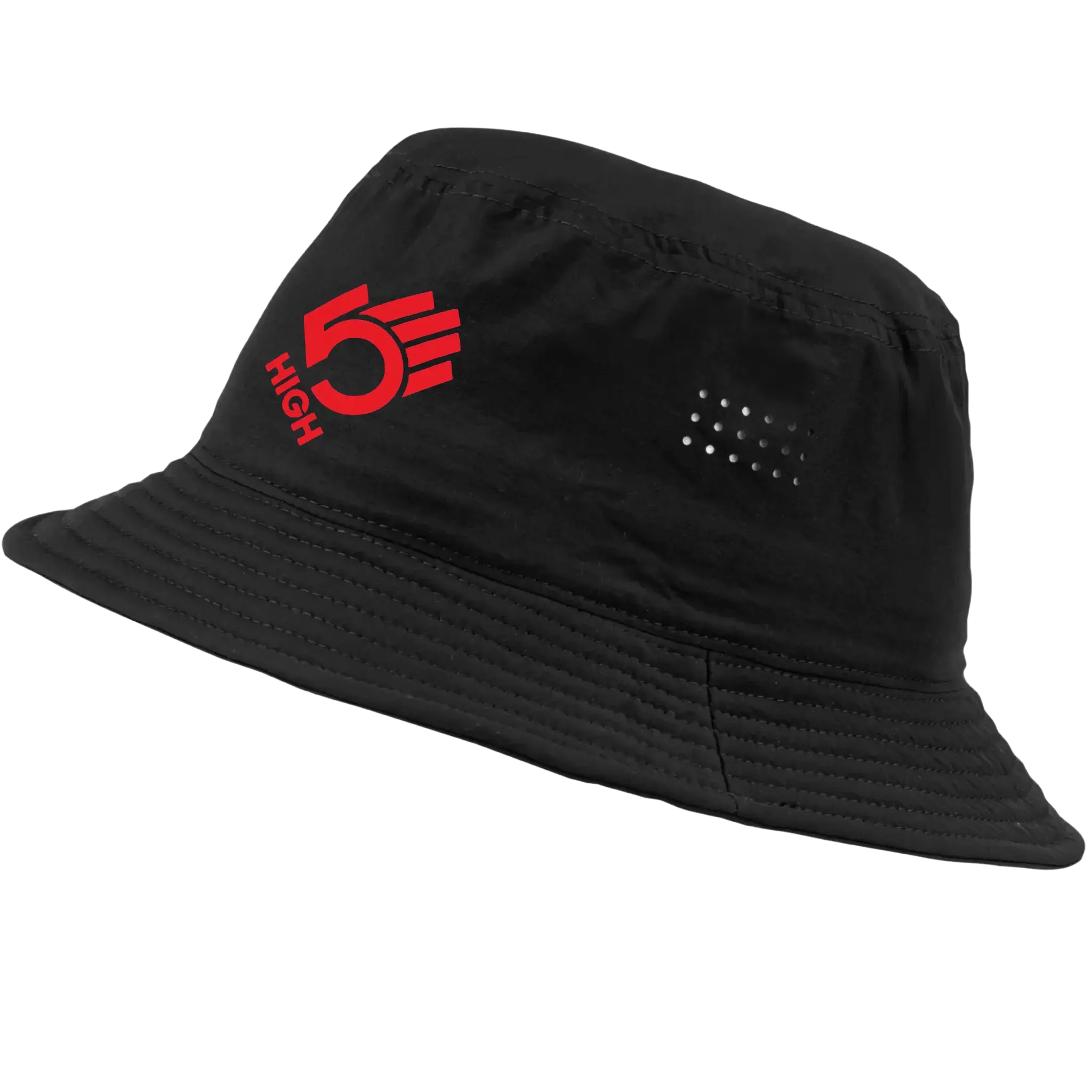 Musta miesten kalastajanhattu logolla – 3D rubber print kalastajanhatun etupaneelissa
