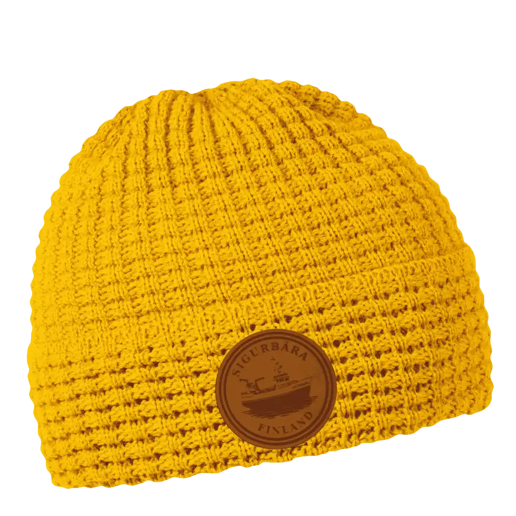 Cube pipo mustard omalla ruskealla nahkamerkki logolla.