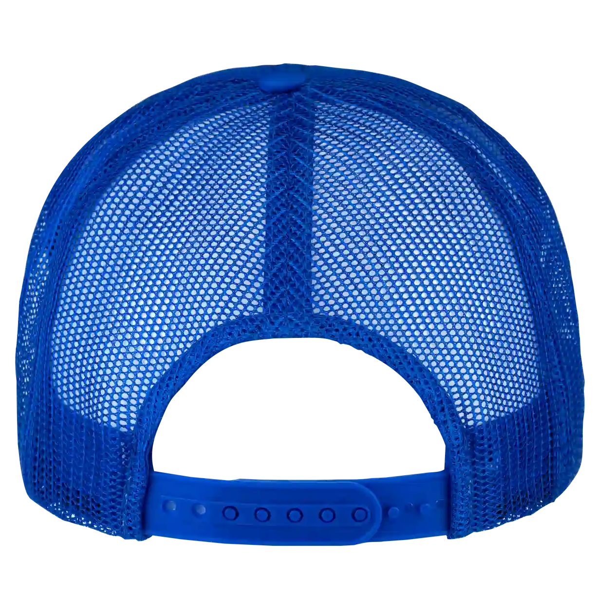 Royal sininen suoralippa trucker lippalakki takaa – snapback-säätö ja istuvuus, omalla logolla, SNAP TRUCKER coFEE 2029