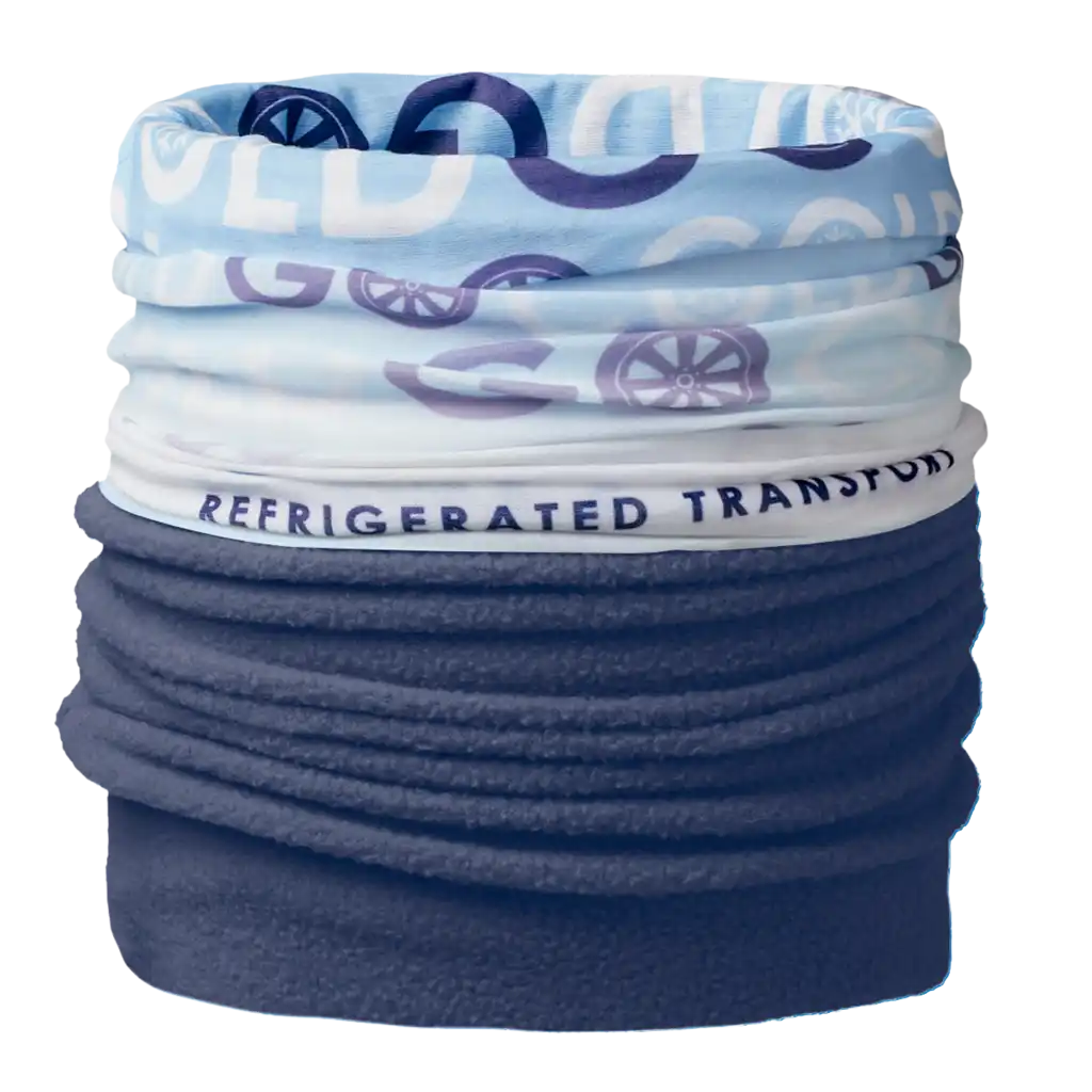 Kustomoitu fleece tuubihuivi kaulassa – suojaa kylmältä.