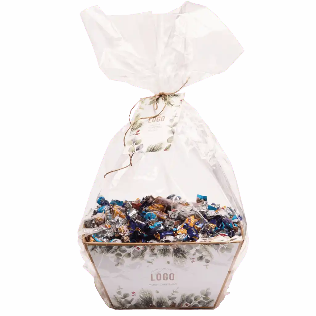 Joulukarkit 3 kg sellopakkauksessa omalla logolla yritys joululahjaksi