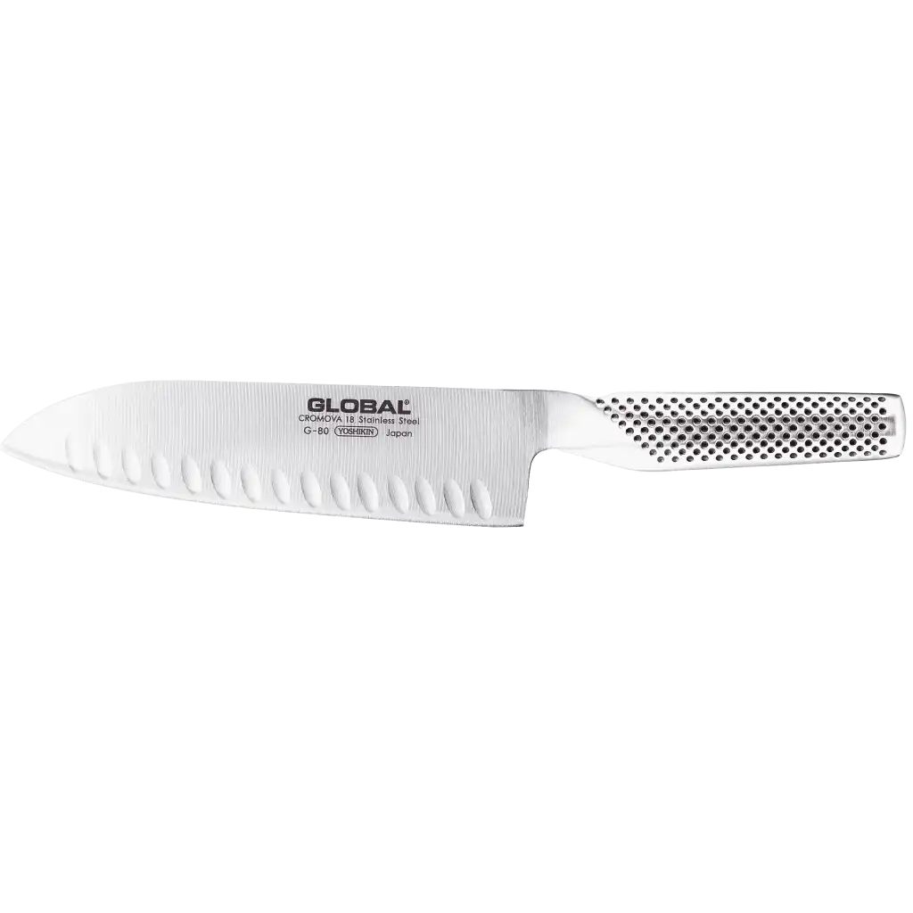 Global G-80 Santoku-veitsi 18cm uritetulla terällä - arvostettu joululahja