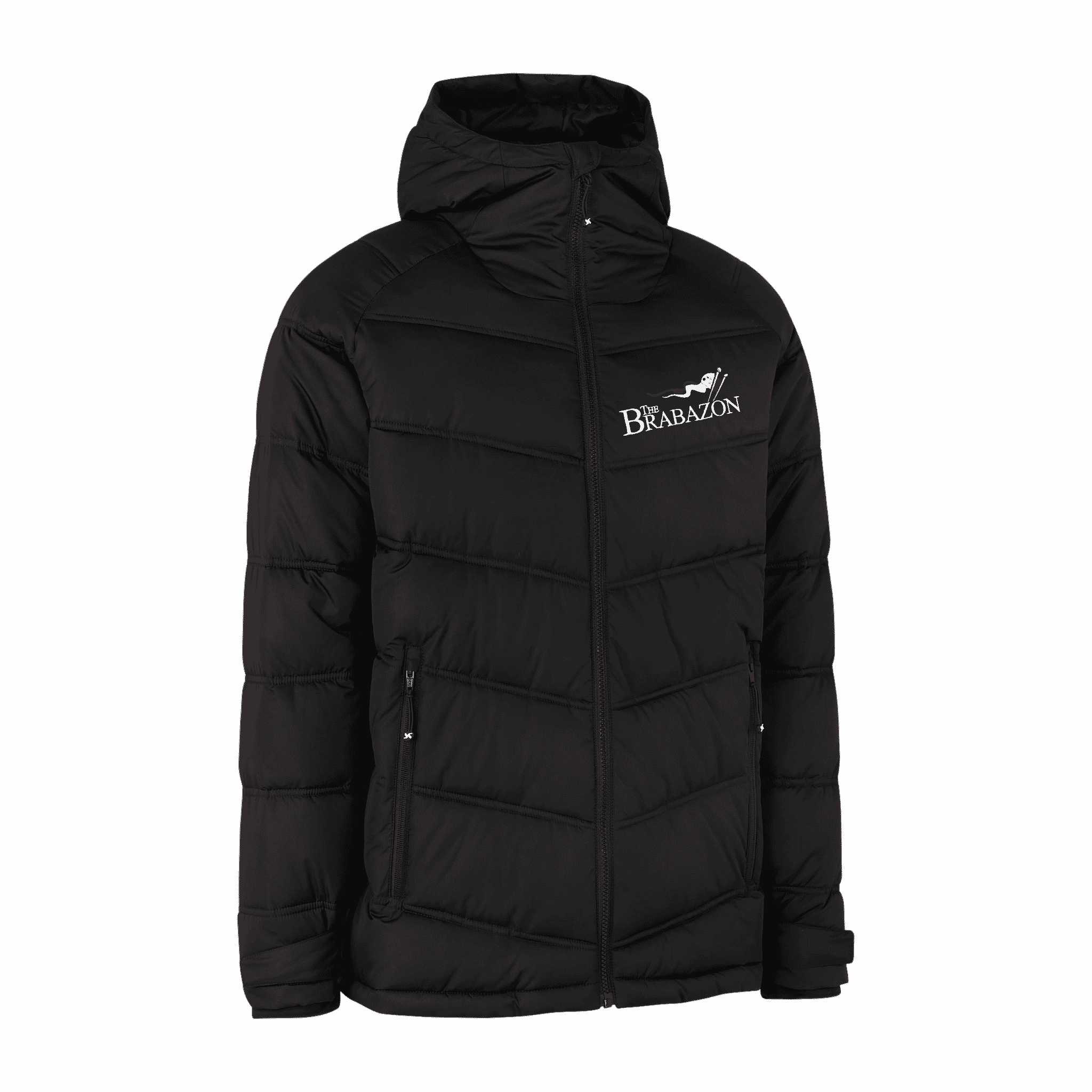 Musta GEYSER Winter Jacket omalla logolla – brodeeraus rinnassa