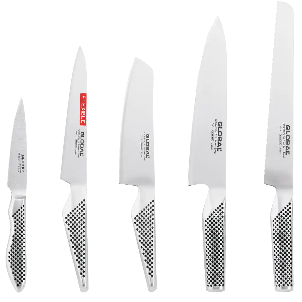 Global Classic veitsisetti: 5 ammattilaistason keittiöveistä (G-2, G-9, GS-5, GS-11, GS-38)